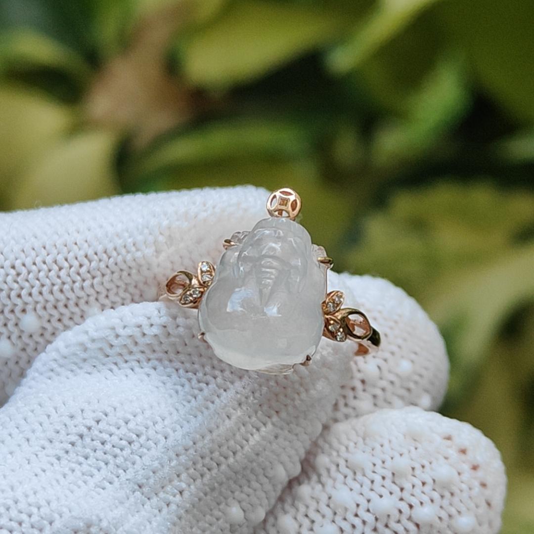 Icy Translucent Natural Type A Jadeite Jade Crafted as Pixiu set on 18k as Ring, certificate weighs 2.22 grams, measurement 11.7 * 9.8 * 5.8 mm (18kring40) Yi Pin Qian Jadeites Jade Jewelry ~Your Precious Quintessential ~ Singapore