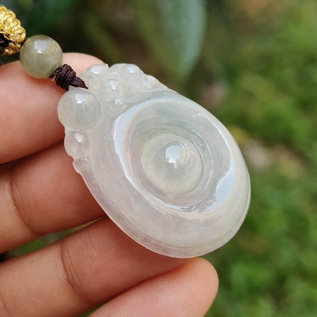 Semi Icy Translucent Natural Type A Jadeite Jade crafted with Fubei as pendant with certificate weigh 9.97 grams, measurement 34.9 * 25 * 7 mm (pendant195) Yi Pin Qian