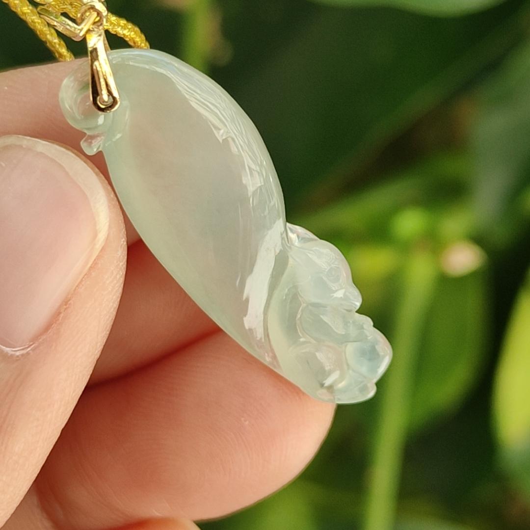 Special Offer Until 2025 CNY only - This Premium Fine Quality Squirrel Pendant Natural Type A Jadeite Jade with 18k Clasp added, certificate weighs 3.24 grams, measurement 30.5 * 10.5 * 6.7 mm (18kp98) Yi Pin Qian Jadeites Jade Jewelry ~Your Precious Quintessential ~ Singapore