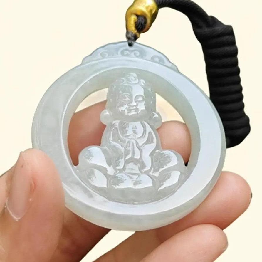 Rare Collection for Collector, Light Green Hue Type A Natural Jade Jadeite crafted with Baby Buddha as Pendant, certificate weighs 29.15 grams, measurement 53.9 * 47.6 * 6.8 mm (pendant306) Yi Pin Qian Jadeites Jade Jewelry ~Your Precious Quintessential ~ Singapore