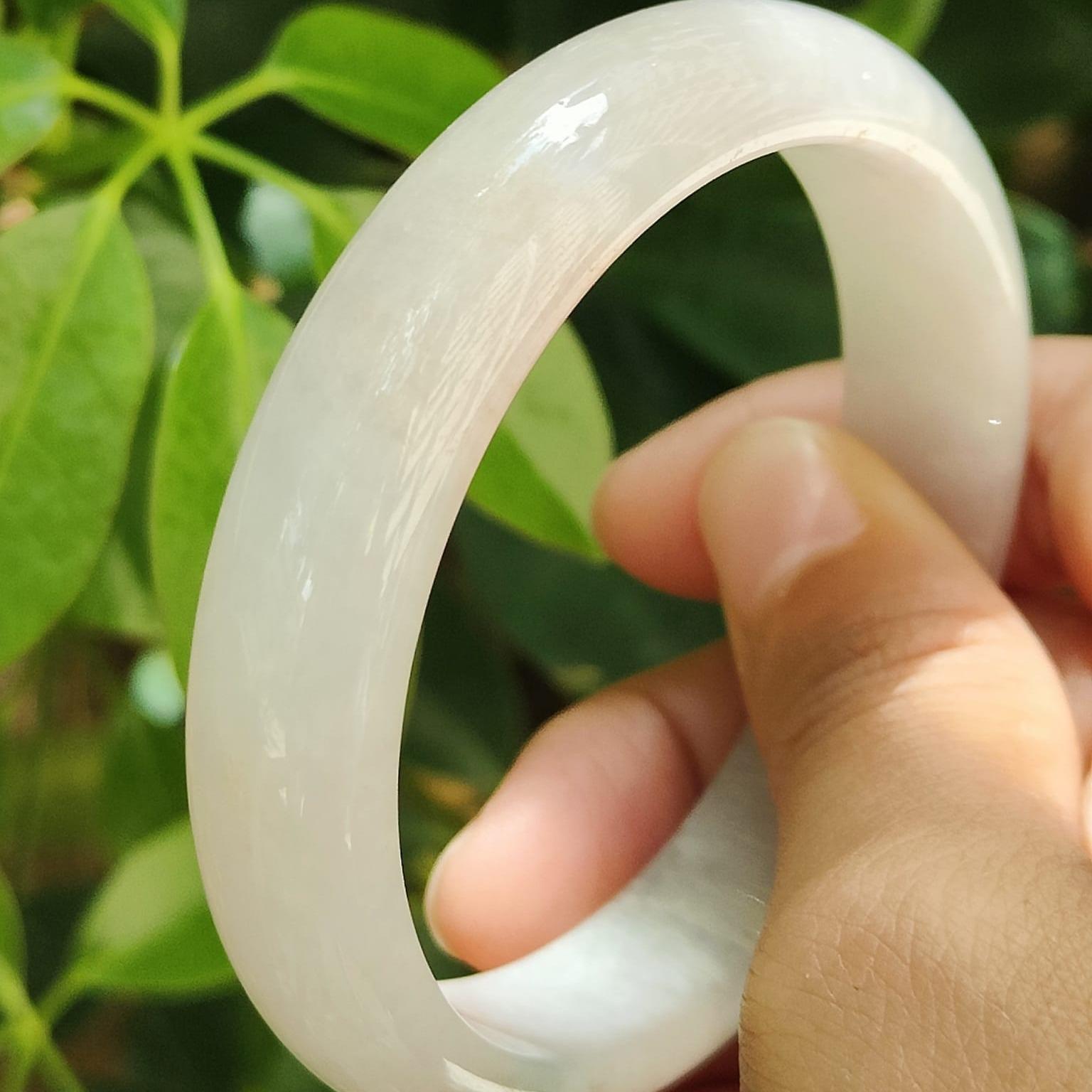 58.6 mm Light Green Light Lavender Hue Peace Bangle Bracelet Natural Type A Jadeite Jade certificate weighs 55.68 grams, Width: 13.8 mm Thickness: 7.7 mm (bangle27) Yi Pin Qian Jadeites Jade Jewelry ~Your Precious Quintessential ~ Singapore