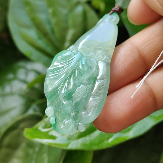 Very Beautiful Finger Citron Natural Type A Jadeite pendant jewelry with NGI Gemstone report weight 76.79 grams 52.83 * 24.26 * 9.38 mm - Highly Translucent very fine grain with patches of light green suffused to a paler ground (pendant151) Yi Pin Qian