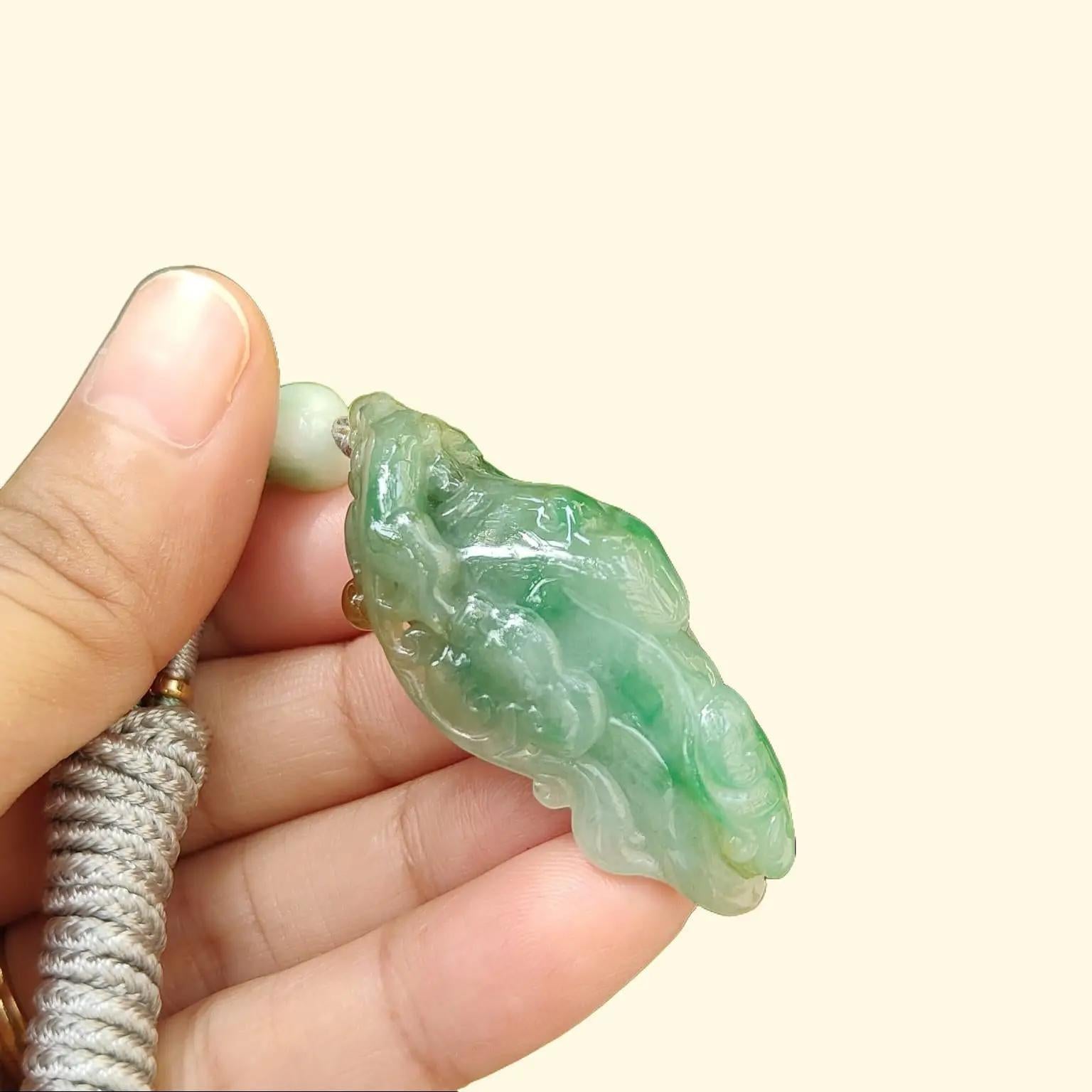Green with Yellow Natural Type A Jadeite Jade crafted with Ruyi and Pixiu as pendant, certificate weighs 16.67 grams, measurement 47.2 * 19.8 * 13.3 mm (pendant344) Yi Pin Qian Jadeites Jade Jewelry ~Your Precious Quintessential ~ Singapore