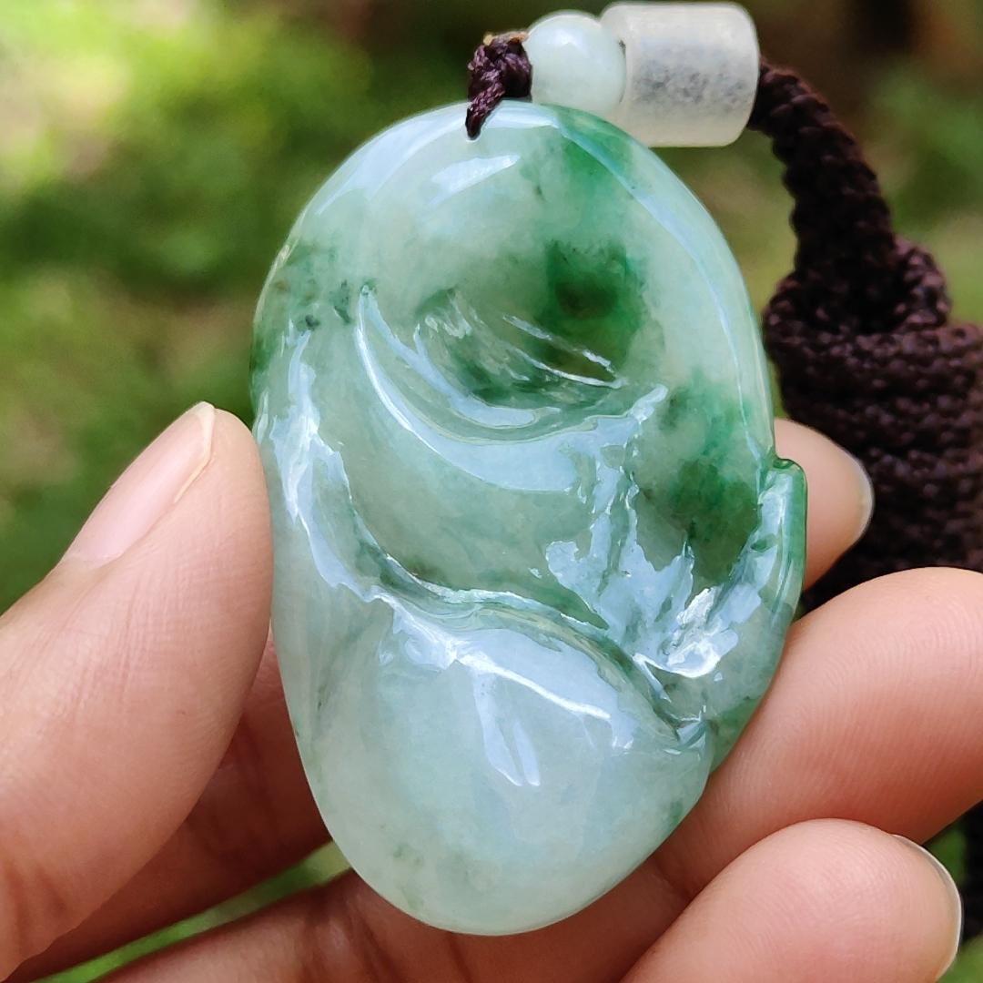 Rare High Quality Light Green and Green Natural Type A Jadeite Jade crafted with Milo Buddha as Pendant, certificate weighs 28.04 grams, measurement 46.3 * 30.3 * 13.9 mm (pendant285) Yi Pin Qian