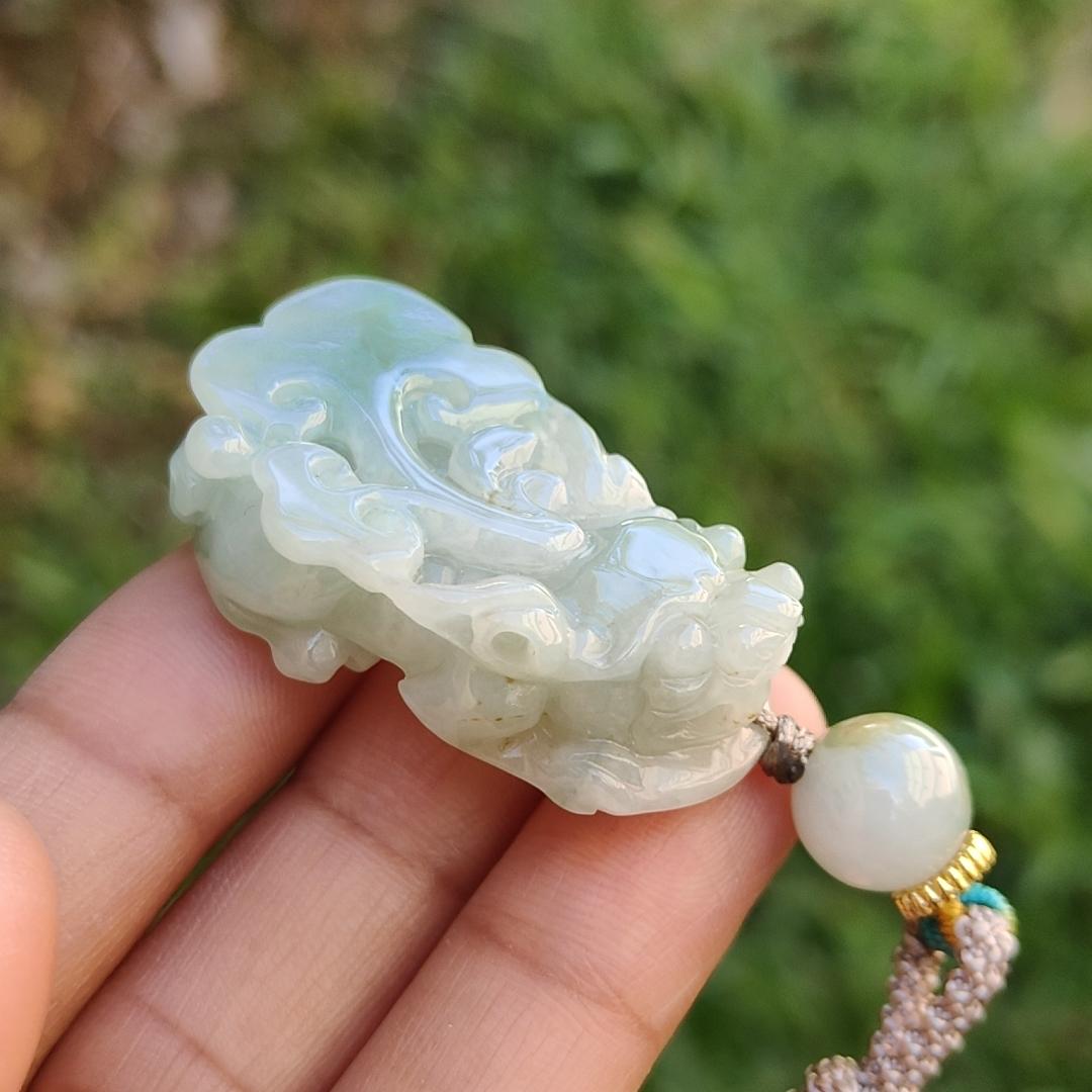 Crafted as Pixiu Light Green Natural Type A Jadeite Jade Pendant Necklace with certificate weigh 18.41 grams, measurement 38.3 * 21.6 * 11 mm (pendant178) Yi Pin Qian
