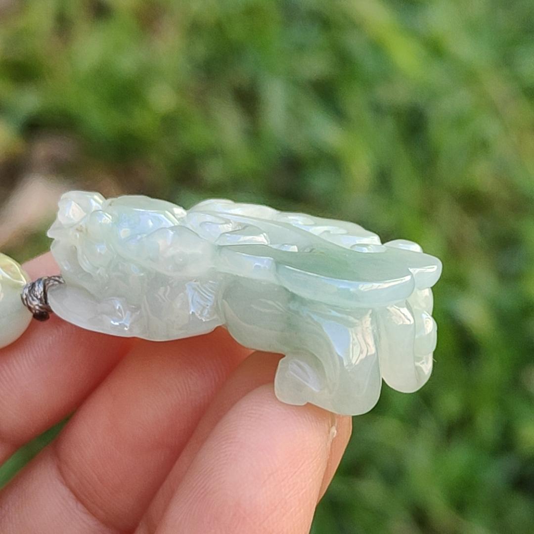Crafted as Pixiu Light Green Natural Type A Jadeite Jade Pendant Necklace with certificate weigh 18.41 grams, measurement 38.3 * 21.6 * 11 mm (pendant178) Yi Pin Qian