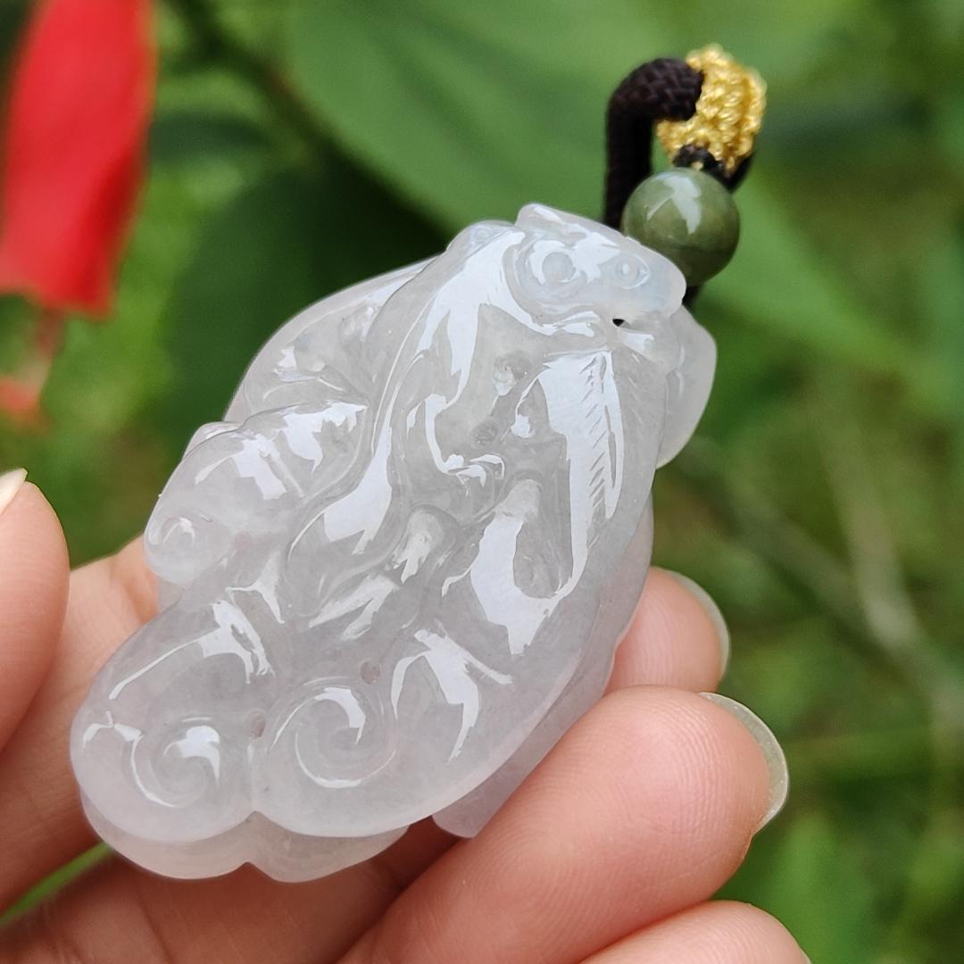 Rare Premium Natural Type A Jadeite Pendant Necklace crafted as Chayote with Squirrel and Ruyi, symbols of Happiness, fortune and luck with certificate weigh 30.16 grams, 44.3 * 27.8 * 15.6 mm (pendant52) Yi Pin Qian