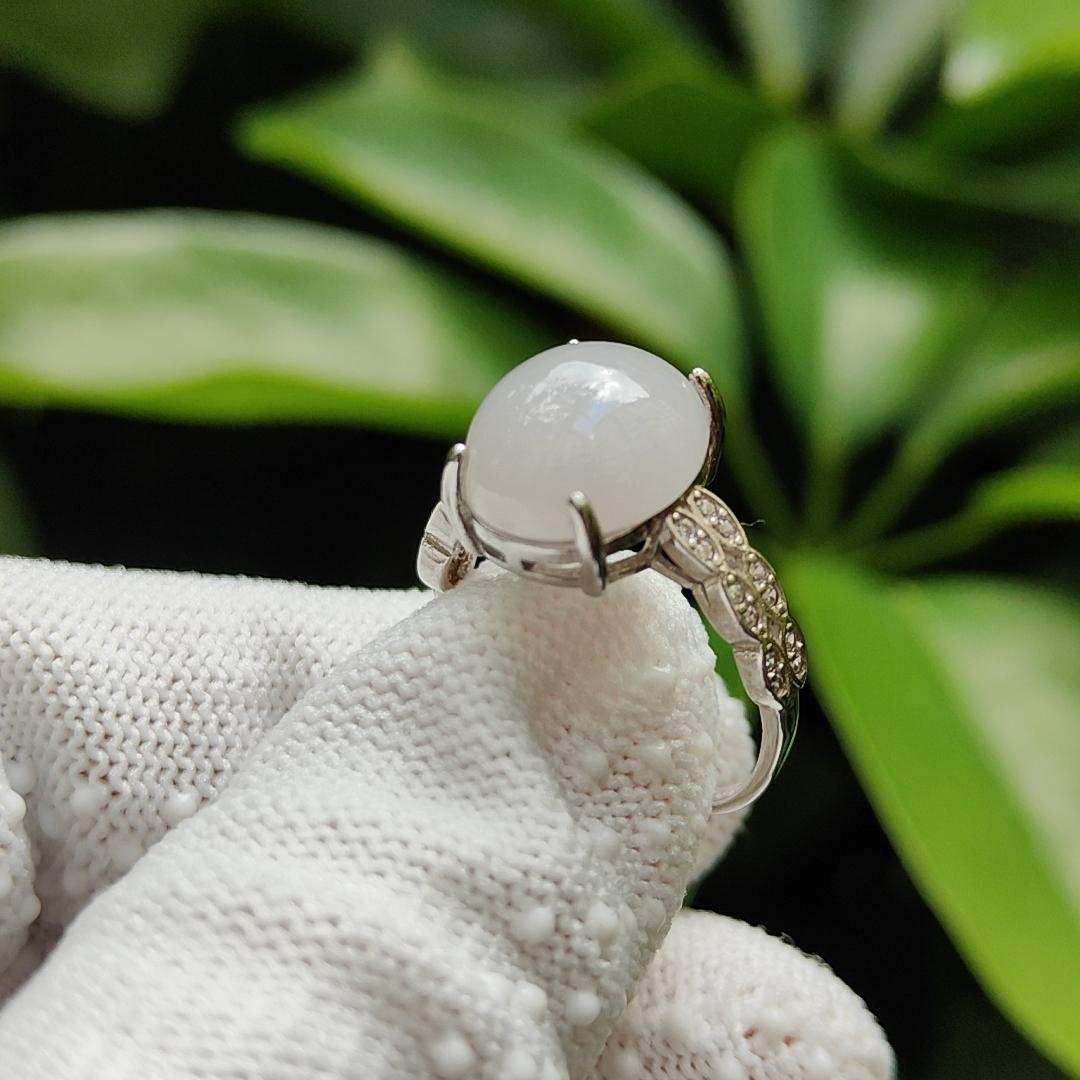 Good Translucent Cabochon Size 11.9 * 10.5 * 5.3 mm Light Lavender Natural Type A Jadeite Jade on S925 as adjustable Ring, weighs 3.13 grams (s925ring23) Yi Pin Qian Jadeites Jade Jewelry ~Your Precious Quintessential ~ Singapore