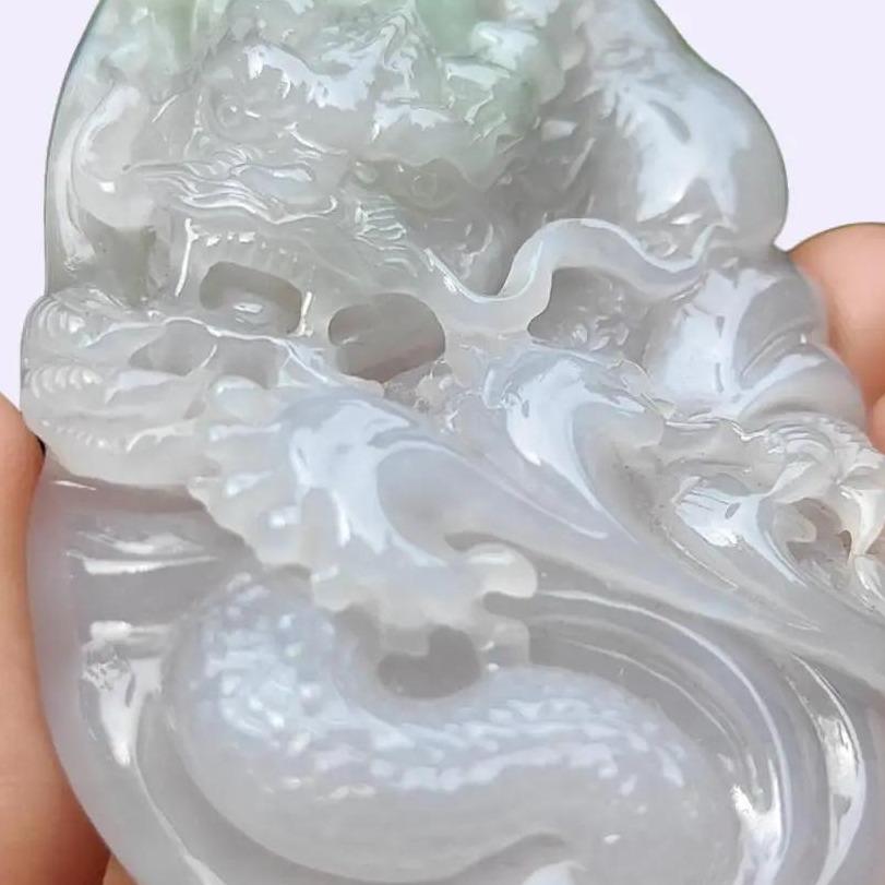 Hugh Dragon #2 Crafted on Natural Type A Jadeite Jade as Pendant, certificate weighs 88.3 grams, measurement 74 * 44.2 * 17 mm (pendant365)