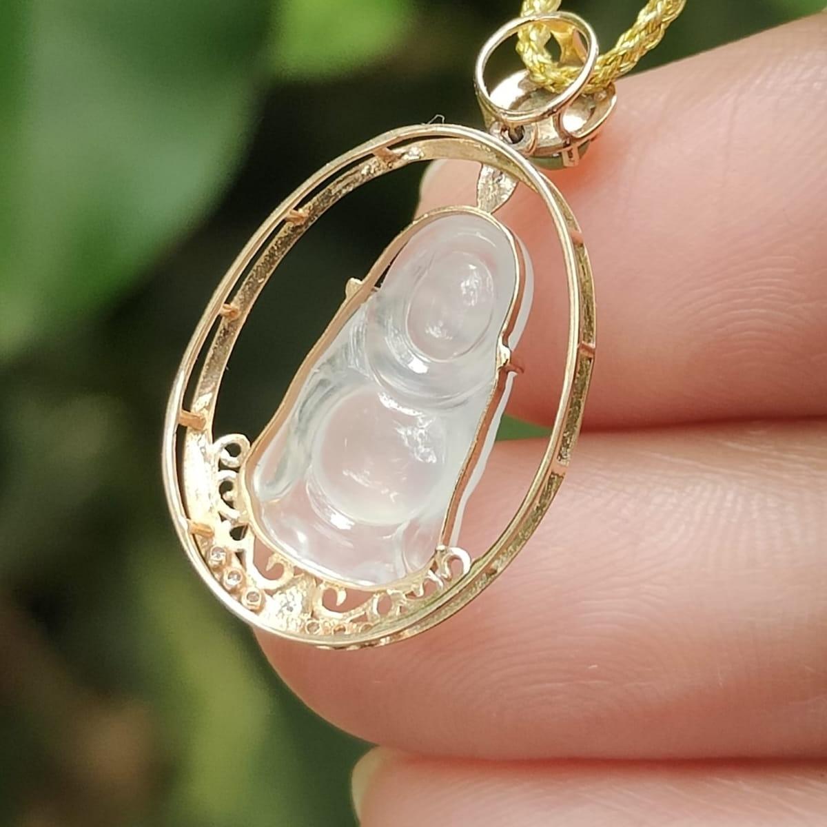 Icy Buddha Jadeite Pendant – Natural Type A Jadeite, 18K Setting, Symbol of Peace and Wisdom (18kp103) Yi Pin Qian Jadeites Jade Jewelry ~Your Precious Quintessential ~ Singapore