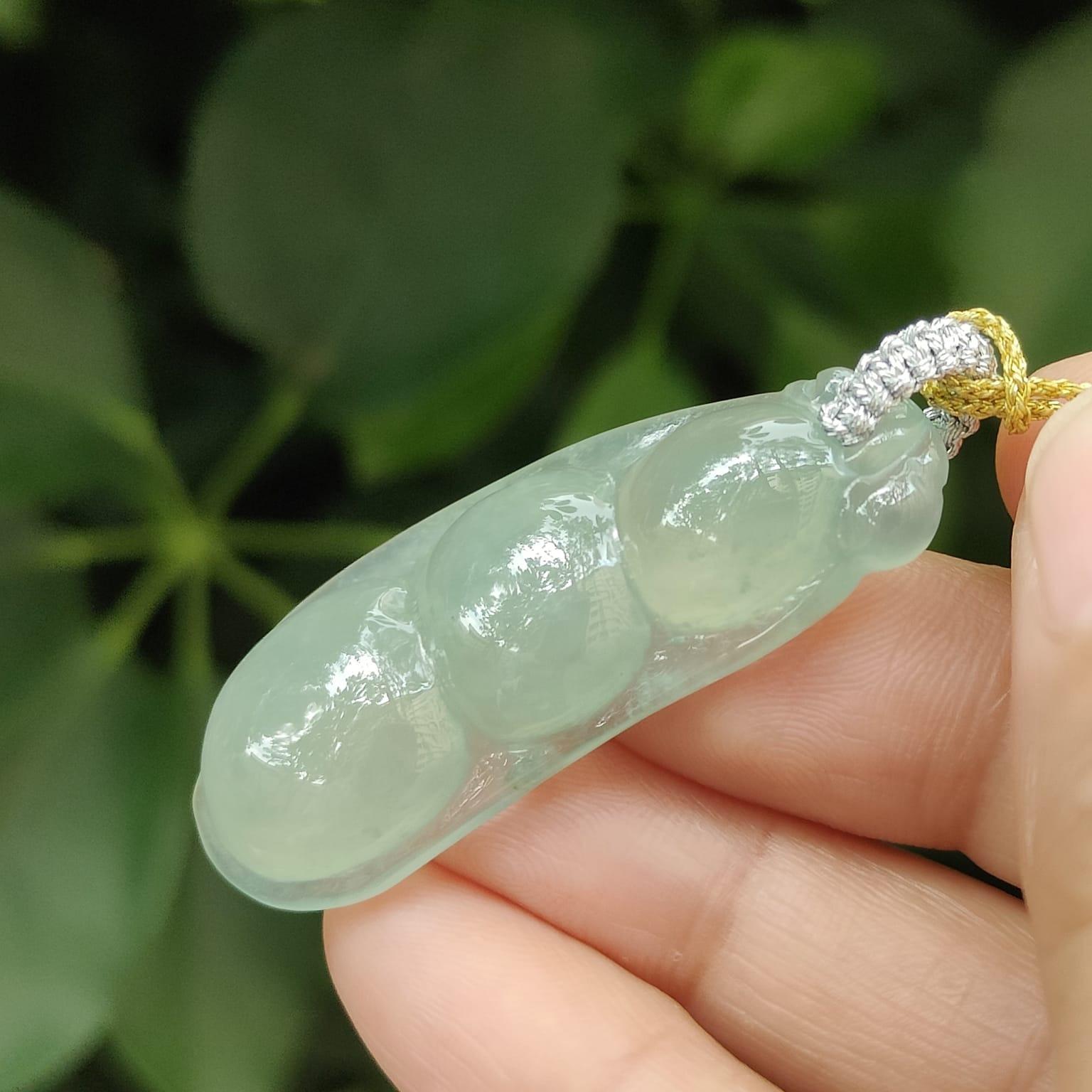 Crafted as Bean Pendant on Natural Type A Jadeite Jade certificate weighs 8.99 grams, measurement 45.3 * 17.5 * 6.7 mm (pendant347 - #5)
