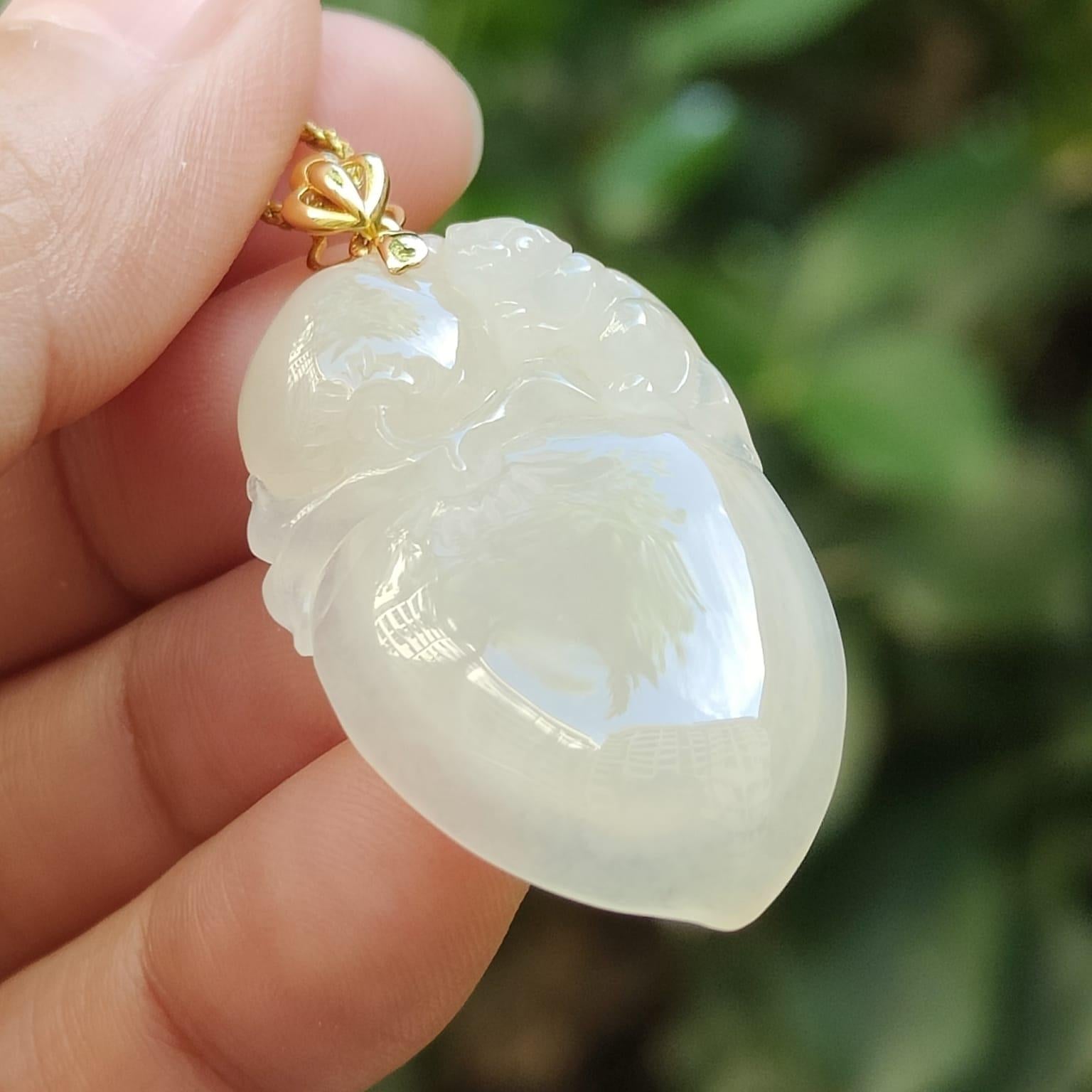 Semi Icy Yellow Natural Type A Jadeite Jade crafted with Monkey and Peach as Pendant with 18k clasp, certificate weighs 6.97 grams, measurement 35 * 21.2 * 5.5 mm (18kp91) Yi Pin Qian Jadeites Jade Jewelry ~Your Precious Quintessential ~ Singapore