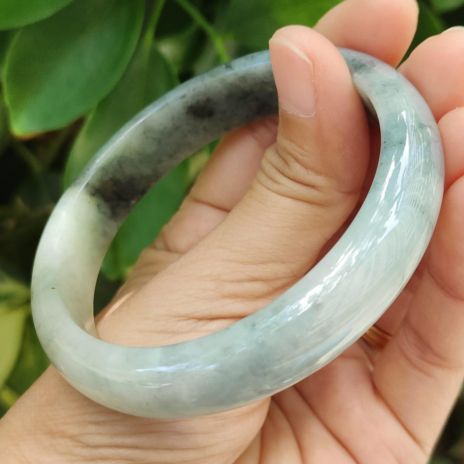 LAST ONE: Ink-Splash Jadeite Bangle – 54.16g Type A, Certified Rarity (Sku: Bangle32) Yi Pin Qian Jadeites Jade Jewelry ~Your Precious Quintessential ~ Singapore