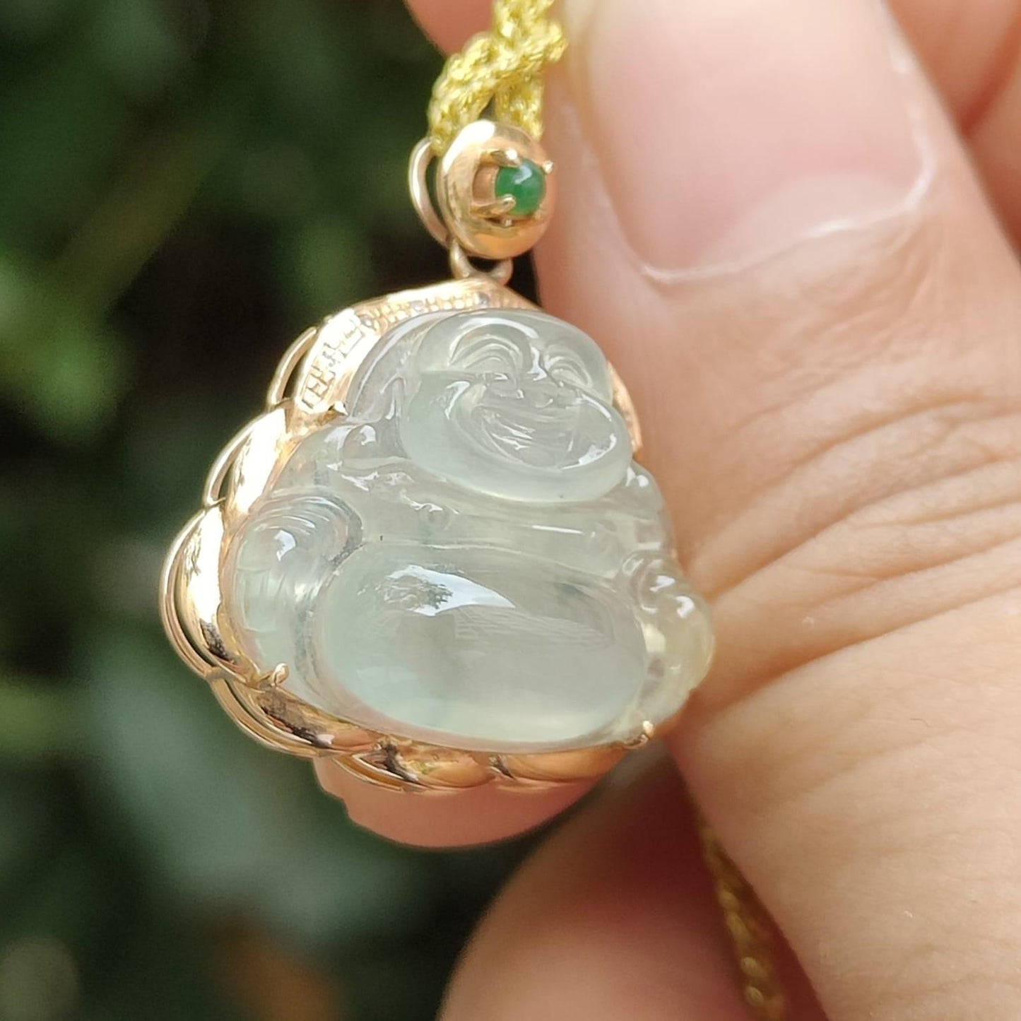 High Translucent Quality Natural Type A Jadeite Jade crafted as Milo Buddha set with 18k gold as Pendant - Latest Arrival in Sg - certificate weighs 2.77 grams, measurement 23 * 19.2 * 8.5 mm (18kp76) Yi Pin Qian Jadeites Jade Jewelry ~Your Precious Quintessential ~ Singapore