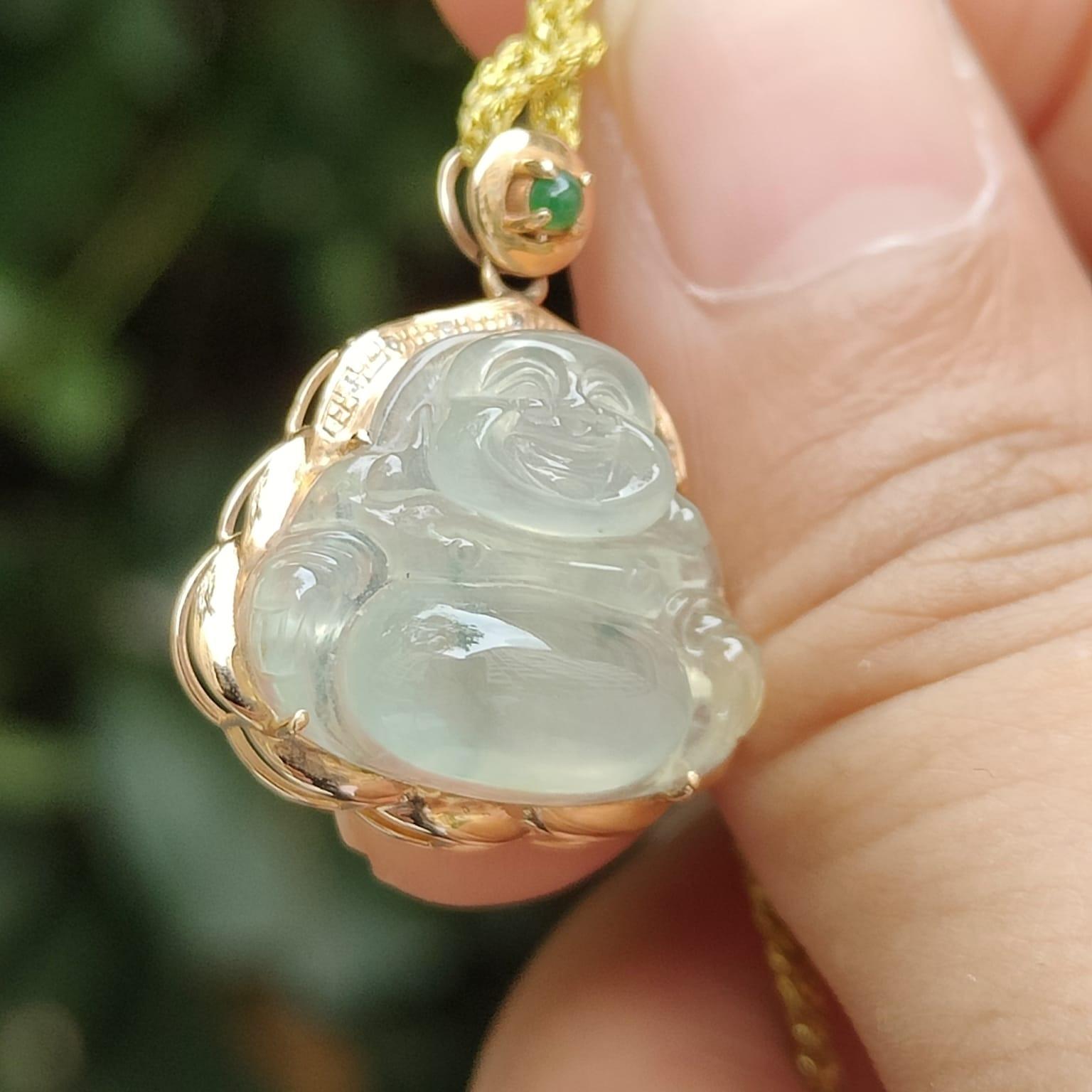 High Translucent Quality Natural Type A Jadeite Jade crafted as Milo Buddha set with 18k gold as Pendant - Latest Arrival in Sg - certificate weighs 2.77 grams, measurement 23 * 19.2 * 8.5 mm (18kp76) Yi Pin Qian Jadeites Jade Jewelry ~Your Precious Quintessential ~ Singapore