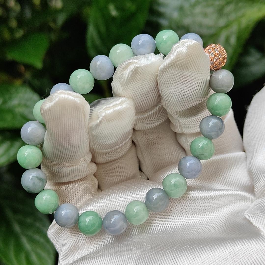 Lavender and Green Natural Type A Jadeite 23 Beads Bracelet with QIC approved labs certificate weigh 19.03 grams, 7.8 mm (bracelet11) Yi Pin Qian