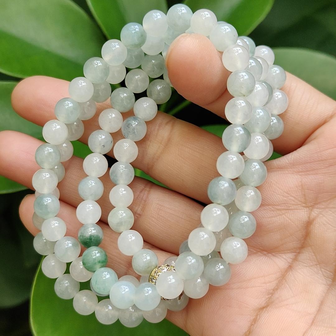 High Quality Good Translucent Natural Type A Jadeite Jade crafted as 112 beads with 99% perfection as Bracelet or Necklace certificate weighs 52.21 grams, measurement 6.6 mm (bracelet28) Yi Pin Qian