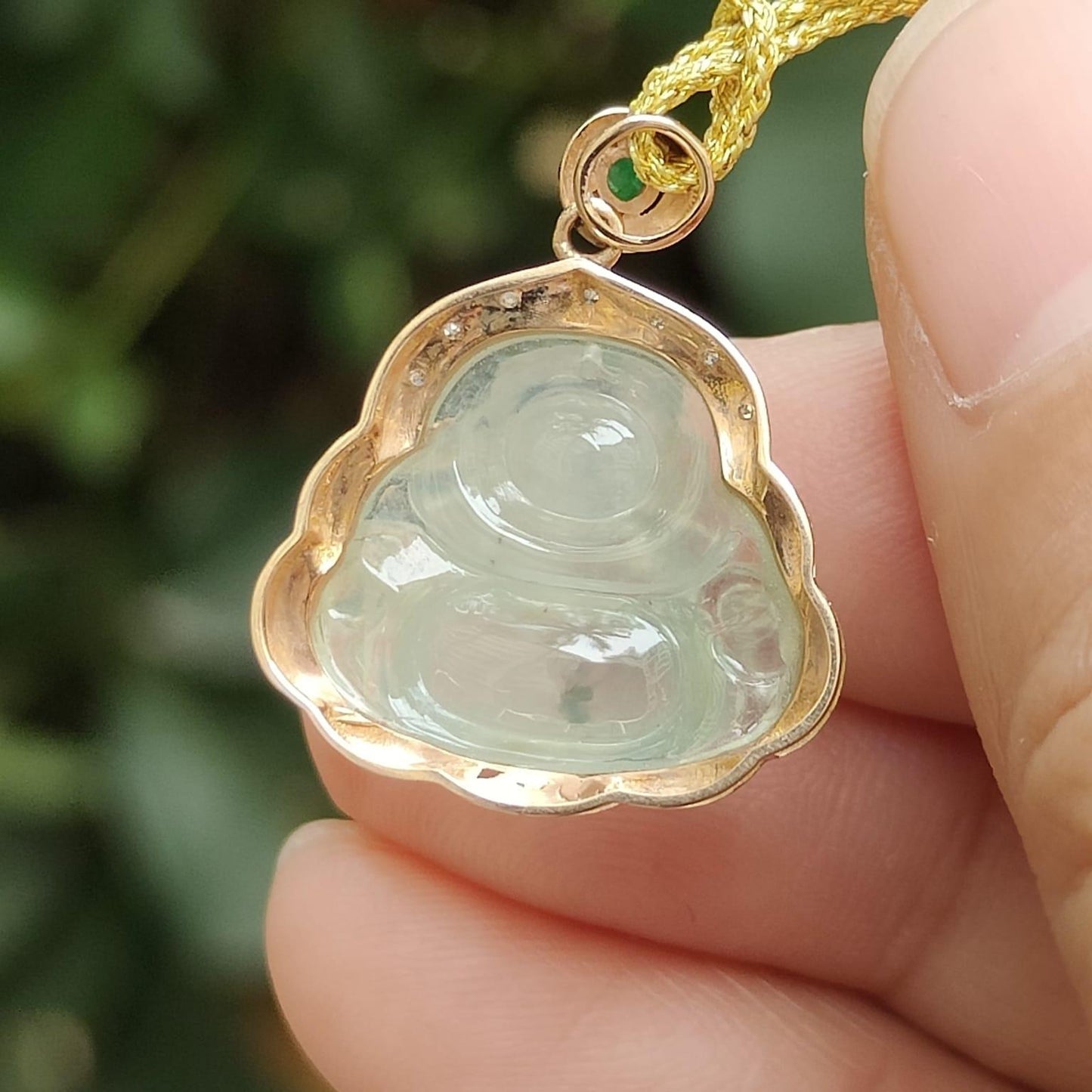 High Translucent Quality Natural Type A Jadeite Jade crafted as Milo Buddha set with 18k gold as Pendant - Latest Arrival in Sg - certificate weighs 2.77 grams, measurement 23 * 19.2 * 8.5 mm (18kp76) Yi Pin Qian Jadeites Jade Jewelry ~Your Precious Quintessential ~ Singapore