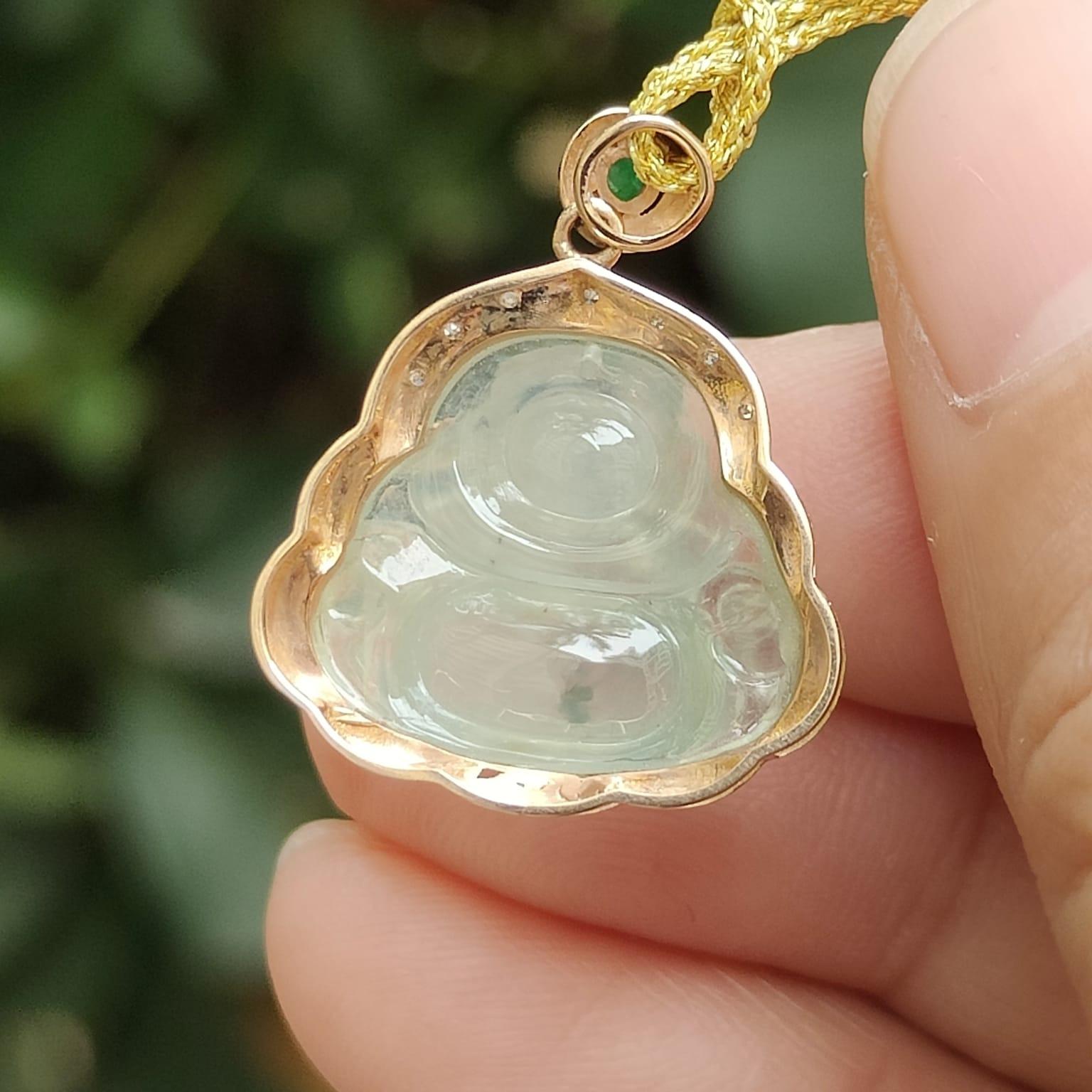 High Translucent Quality Natural Type A Jadeite Jade crafted as Milo Buddha set with 18k gold as Pendant - Latest Arrival in Sg - certificate weighs 2.77 grams, measurement 23 * 19.2 * 8.5 mm (18kp76) Yi Pin Qian Jadeites Jade Jewelry ~Your Precious Quintessential ~ Singapore
