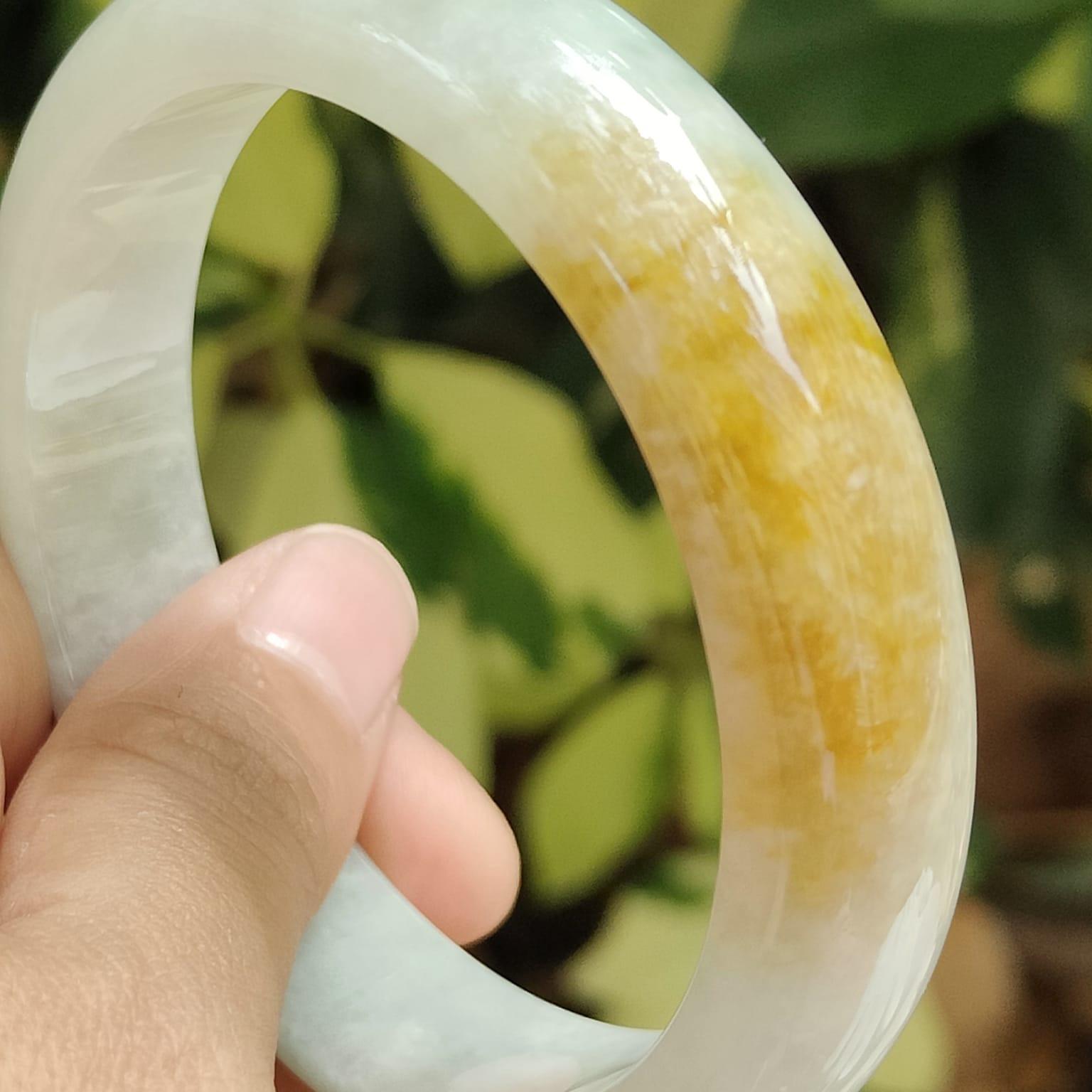 Earth's Embrace Bangle - Amber & Moss Jadeite Jewelry (Sku: bangle33) Yi Pin Qian Jadeites Jade Jewelry ~Your Precious Quintessential ~ Singapore