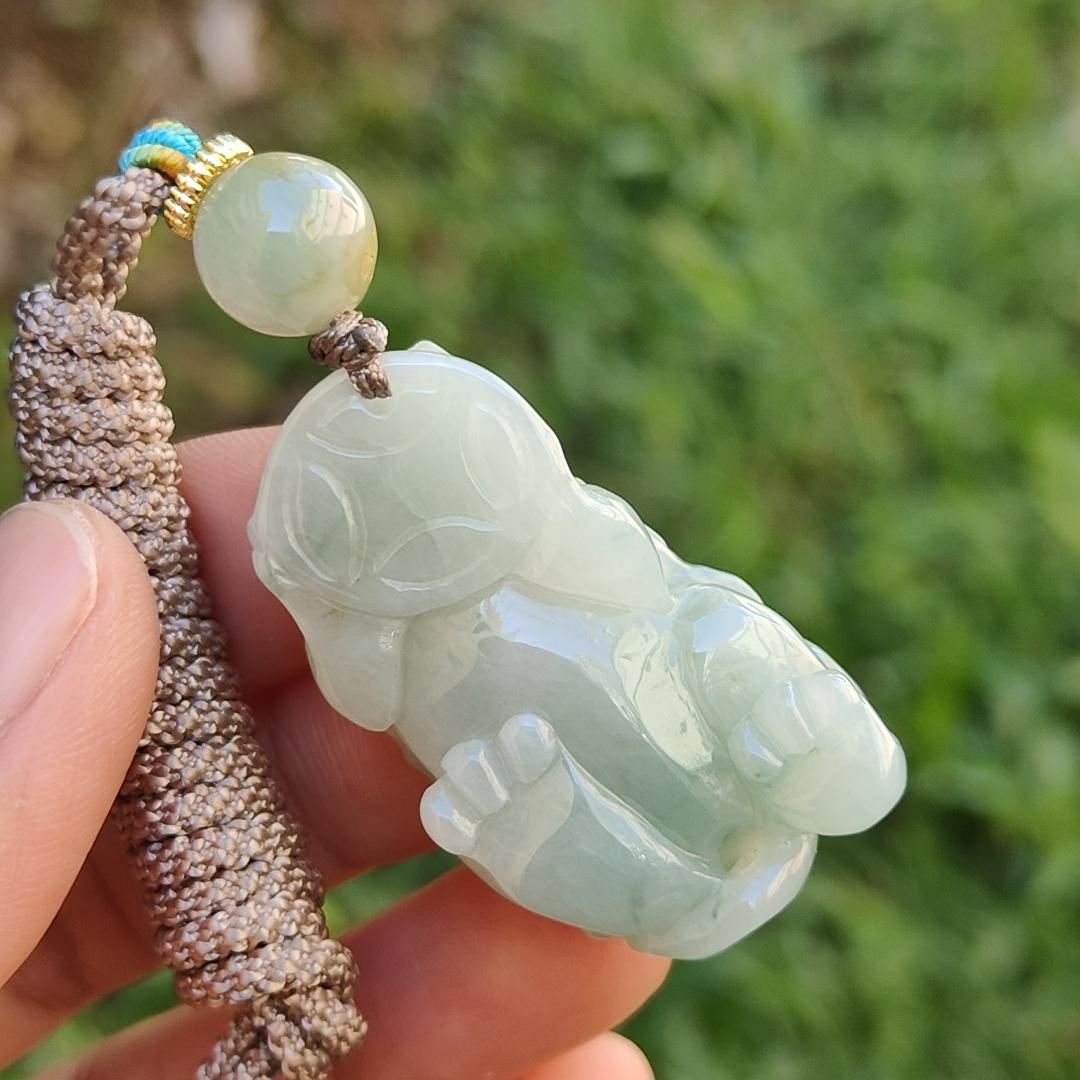 Crafted as Pixiu Light Green Natural Type A Jadeite Jade Pendant Necklace with certificate weigh 18.41 grams, measurement 38.3 * 21.6 * 11 mm (pendant178) Yi Pin Qian