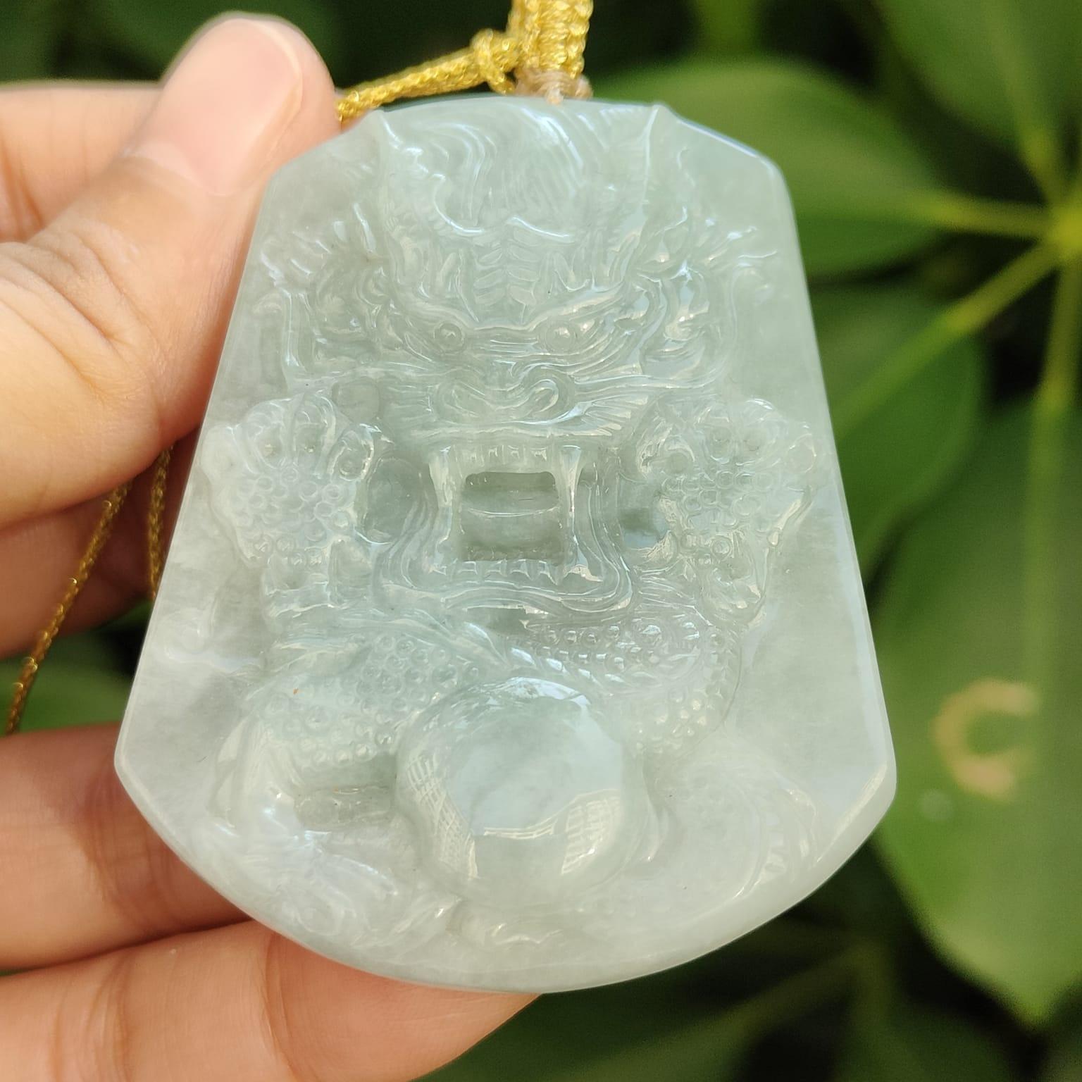 Crafted as Dragon Pendant on Natural Type A Jadeite Jade certificate weighs 40.23 grams, measurement 59 * 45.8 * 8.7 mm - SG Local Seller (pendant341) Yi Pin Qian Jadeites Jade Jewelry ~Your Precious Quintessential ~ Singapore