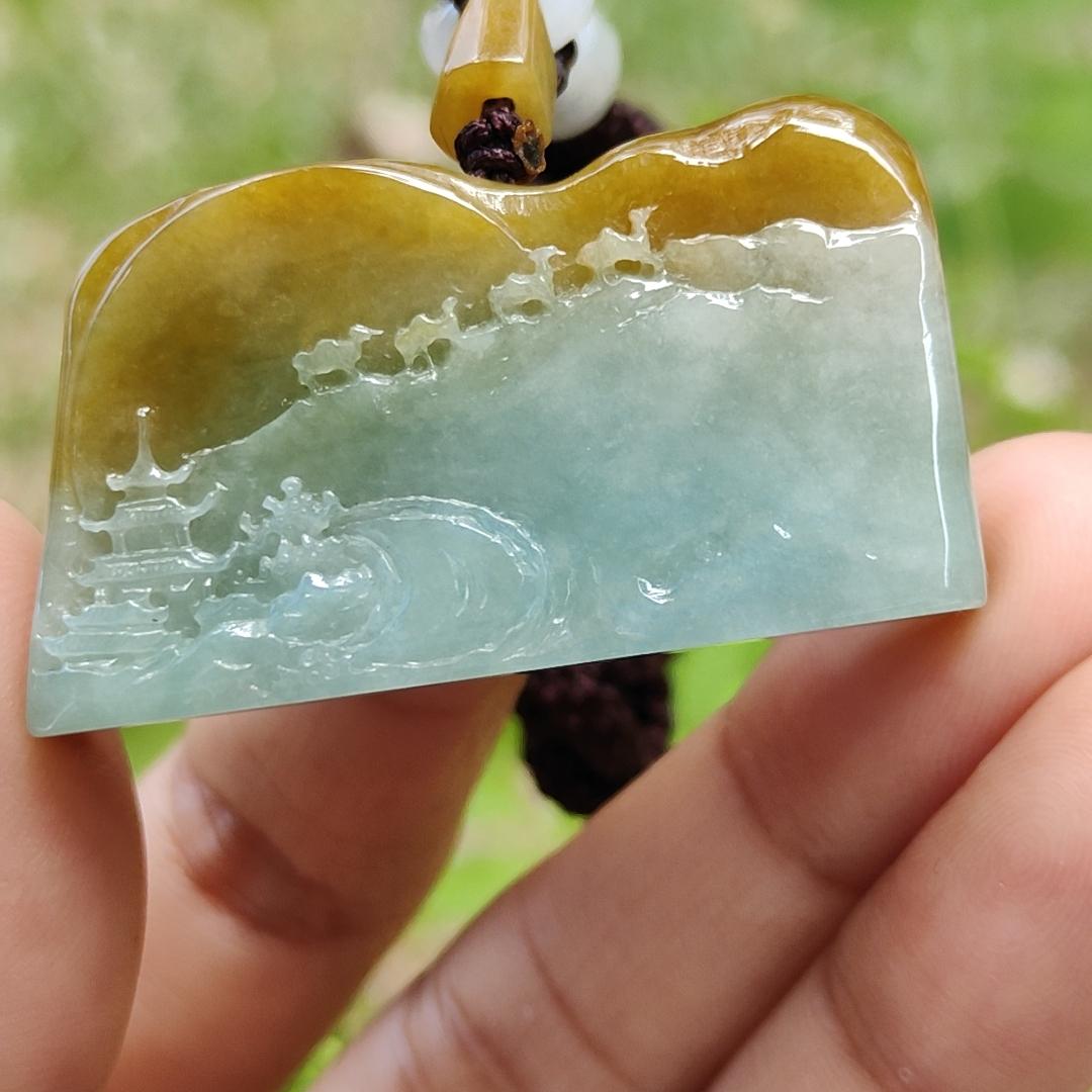 Special Price - Unique Rare Crafted with Mogao Caves on Brown Natural Type A Jadeite Jade as Pendant, certificate weighs 23.9 grams, measurement 23.1 * 41.5 * 13 mm (pendant287) Yi Pin Qian