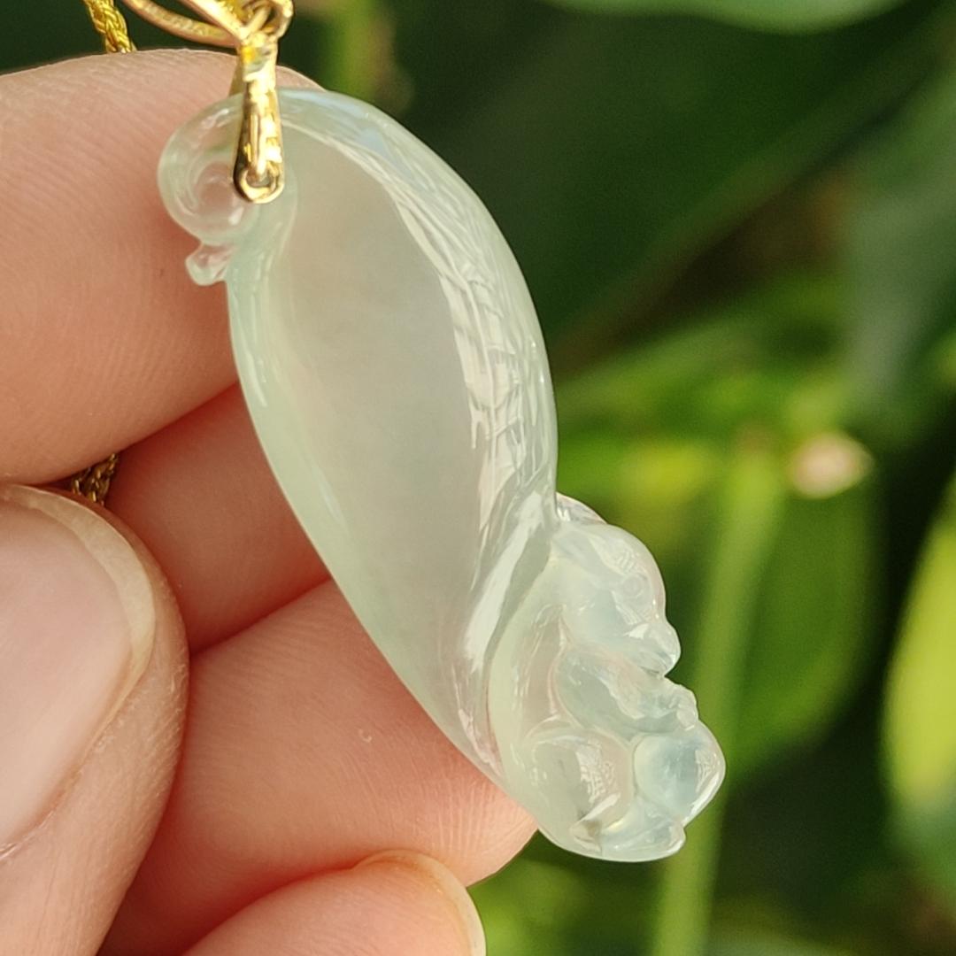Special Offer Until 2025 CNY only - This Premium Fine Quality Squirrel Pendant Natural Type A Jadeite Jade with 18k Clasp added, certificate weighs 3.24 grams, measurement 30.5 * 10.5 * 6.7 mm (18kp98) Yi Pin Qian Jadeites Jade Jewelry ~Your Precious Quintessential ~ Singapore