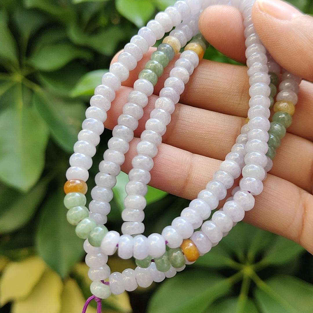 Crafted as 179 * 5.8 mm beads on Light Lavender, Yellow, Green and White Natural Type A Jadeite Jade as bracelet, certificate weighs 42.43 grams (bracelet31) Yi Pin Qian Jadeites Jade Jewelry ~Your Precious Quintessential ~ Singapore