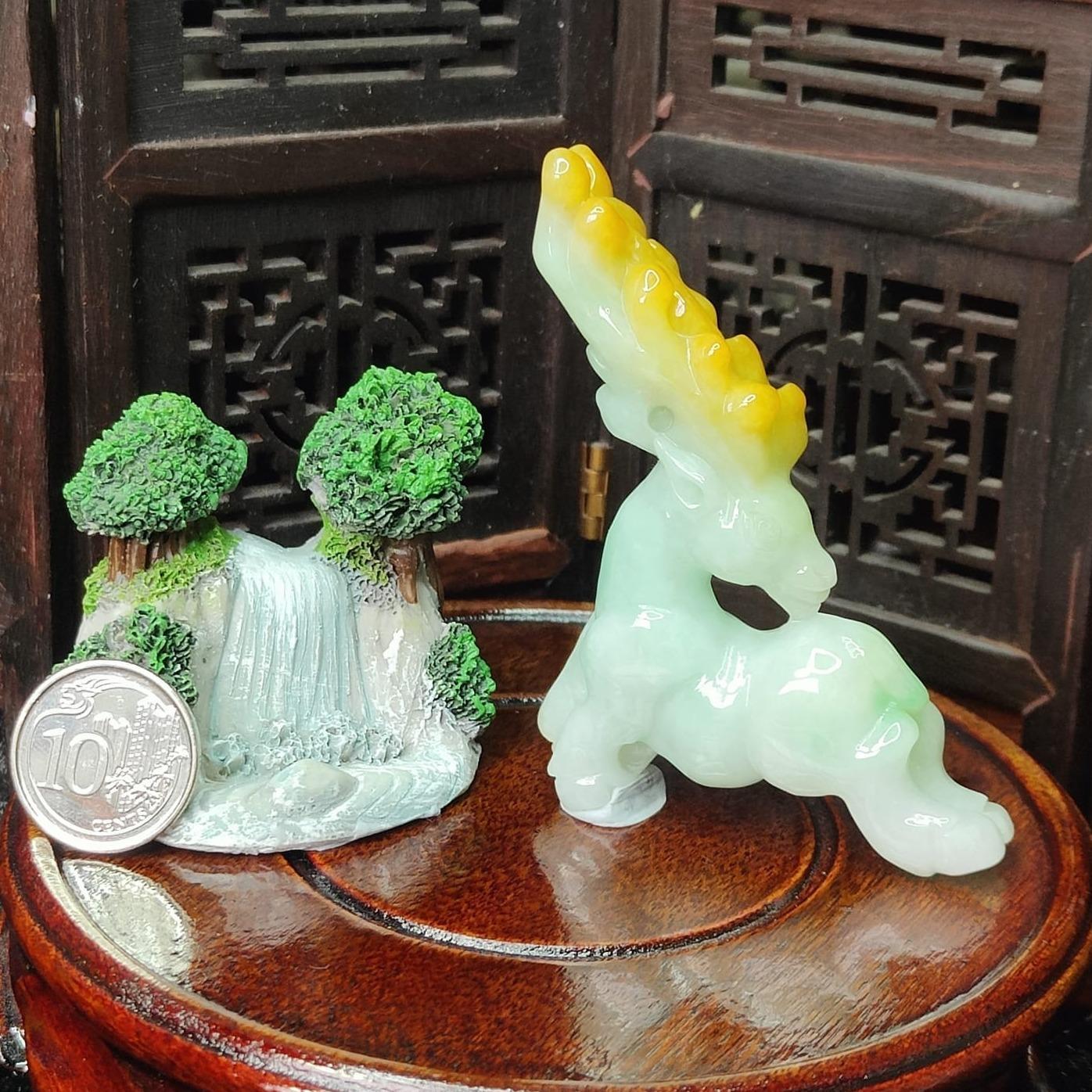 Wood Element Jade Deer Sculpture - Earth-Grounded Harmony Art Piece (Sku: hand12) Yi Pin Qian Jadeites Jade Jewelry ~Your Precious Quintessential ~ Singapore