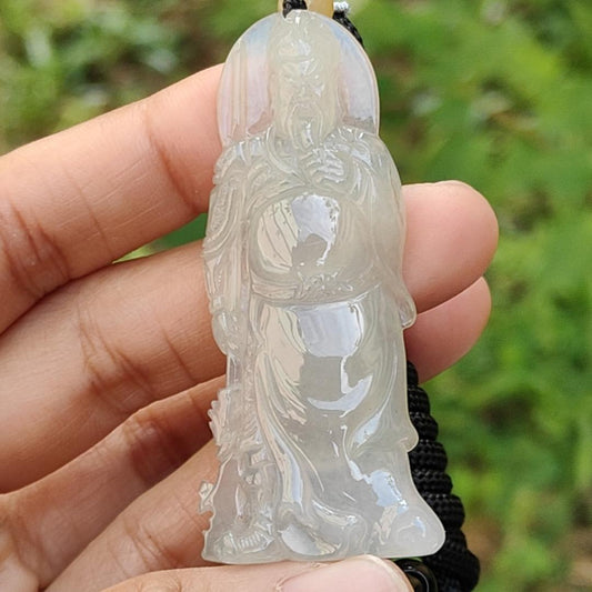 Premium Icy with good translucency Natural Type A Jadeite Pendant Necklace crafted as Guan Gong with certificate weigh 15.41 grams, 59.3 * 26 * 6.3 mm, (pendant31) Yi Pin Qian