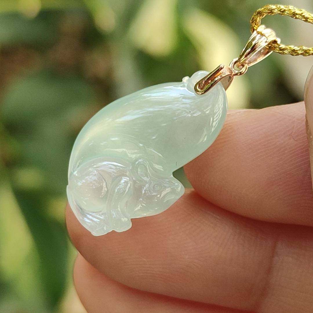 A Premium Quality Collection - Squirrel Pendant Natural Type A Jadeite Jade added 18k Clasp, certificate weighs 2.18 grams, measurement 21 * 12.9 * 6 mm (18kp97) Yi Pin Qian Jadeites Jade Jewelry ~Your Precious Quintessential ~ Singapore