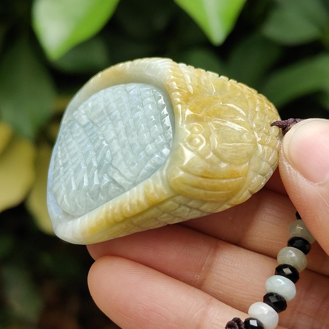 Crafted as Drips of dried millet (lots of rice) on Natural Type A Jadeite Jade as Pendant, certificate weighs 48.4 grams, measurement 46 * 40 * 15.8 mm (pendant 337) Yi Pin Qian Jadeites Jade Jewelry ~Your Precious Quintessential ~ Singapore