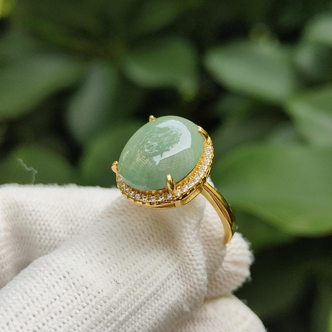 Type A Natural Jadeite Jade - Good Quality Light Green Cabochon set on S925 as Free size adjustable Ring with QIC labs approved certificate weighs 3.89 grams, measurement 13.9 * 11.6 * 3.3 mm (s925ring16) Yi Pin Qian Jadeites Jade Jewelry ~Your Precious Quintessential ~ Singapore