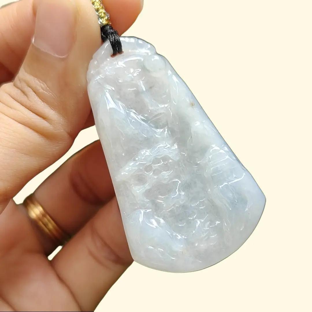 Latest Added SG Seller - Crafted as Scenery on Natural Type A Jadeite Jade, White with Light Green Hue as Pendant, certificate weighs 11.07 grams, measurement 48.3 * 27.9 * 4.8 mm (pendant331) Yi Pin Qian Jadeites Jade Jewelry ~Your Precious Quintessential ~ Singapore