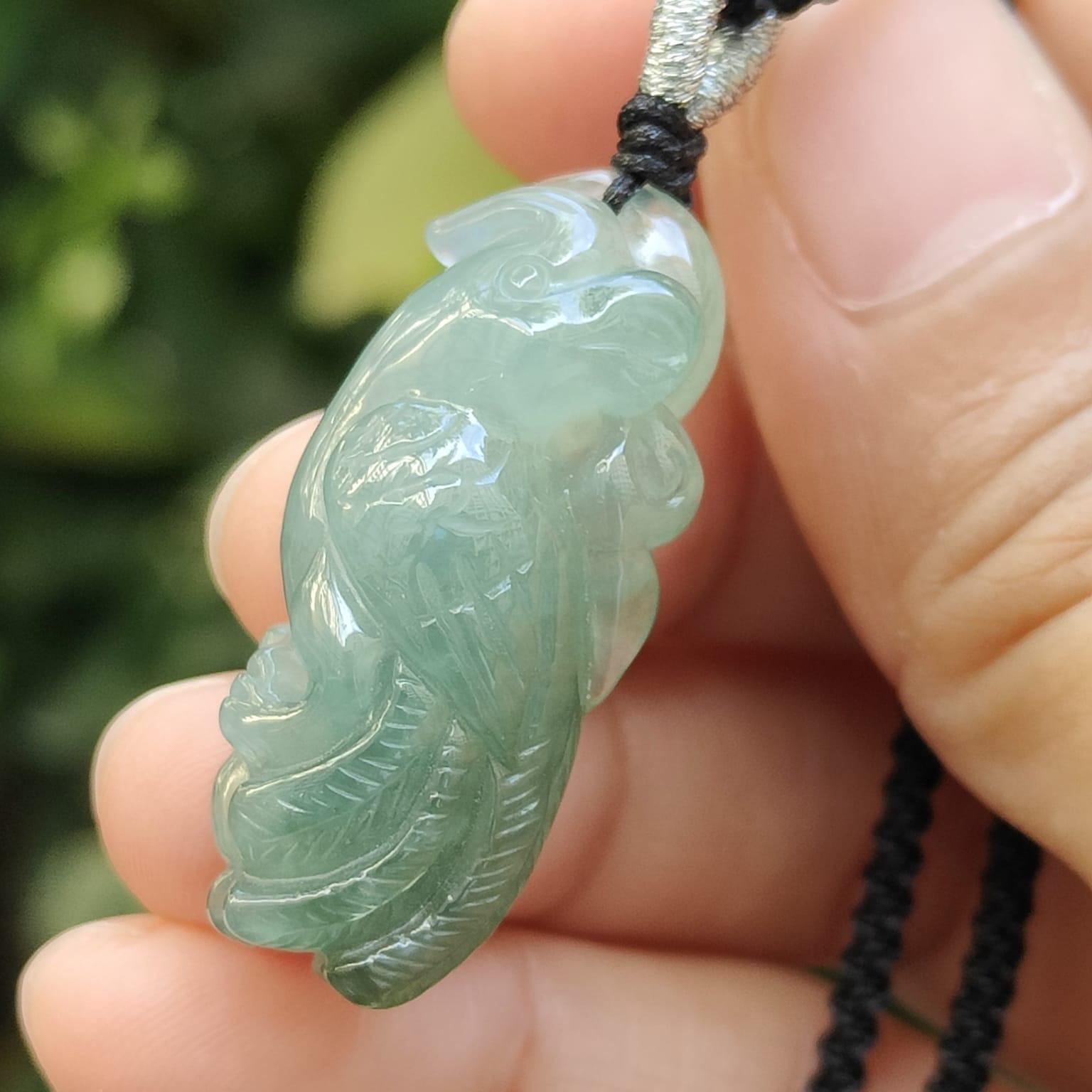Green Parrot Natural Type A Jadeite Jade Pendant, Certificate weighs 8.27 grams, measurement 33 * 14.8 * 11.8 mm (pendant396) Yi Pin Qian Jadeites Jade Jewelry ~Your Precious Quintessential ~ Singapore