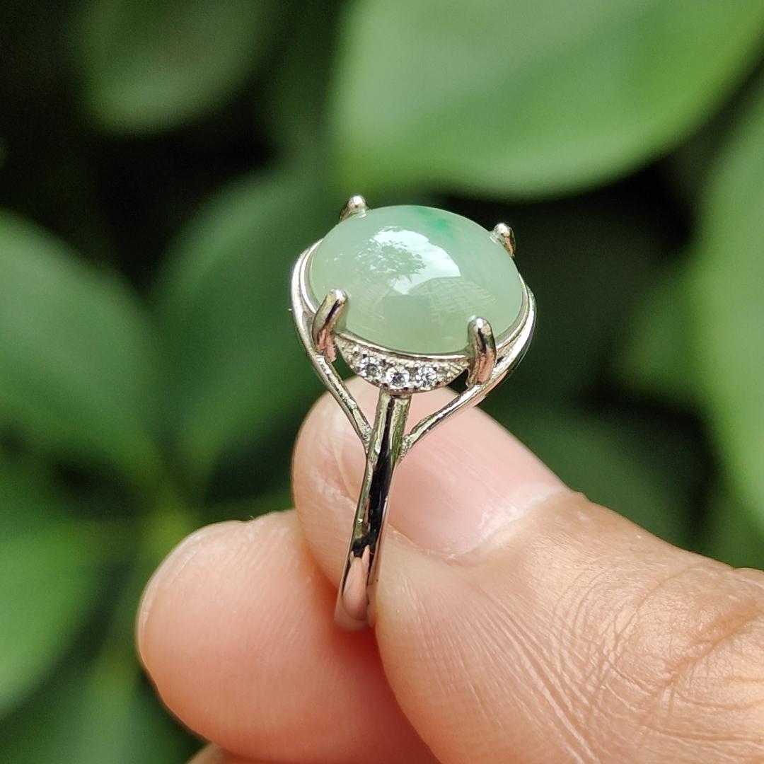 Crafted as Light Green Cabochon on Natural Type A Jadeite Jade set with S925 as Adjustable Ring certificate weighs 2.22 grams, measurement 10.3 * 8.9 * 3.4 mm (s924ring24) Yi Pin Qian Jadeites Jade Jewelry ~Your Precious Quintessential ~ Singapore