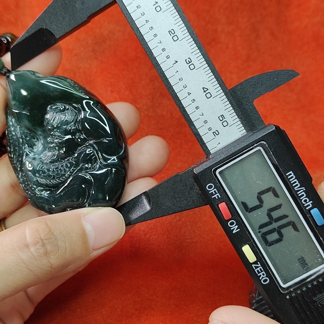 Carved as the fisherman benefits rare green Natural Type A Jadeite with certificate QIC approved labs pendant weight 53.87 grams, 54.6 * 38.2 * 12.7 mm Yi Pin Qian
