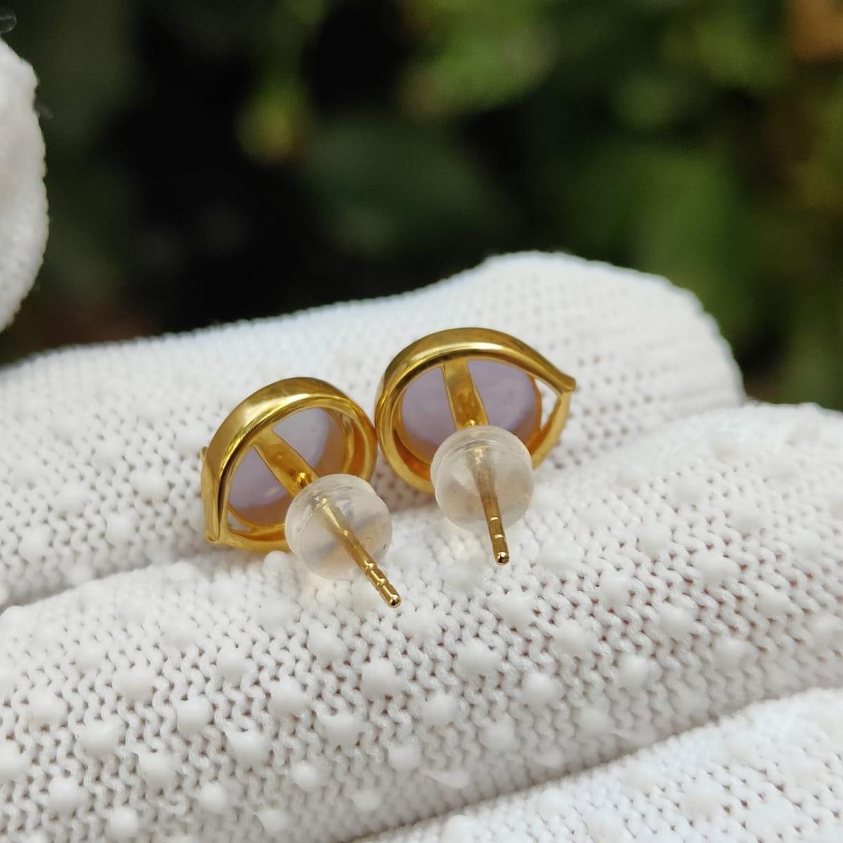 New SG Local High-Quality pair of Light Lavender crafted as cabochons on Natural Type A Jadeite Jade set with 18k gold as stud earrings, certificate weighs 2.51 grams (18k02) Yi Pin Qian Jadeites Jade Jewelry ~Your Precious Quintessential ~ Singapore
