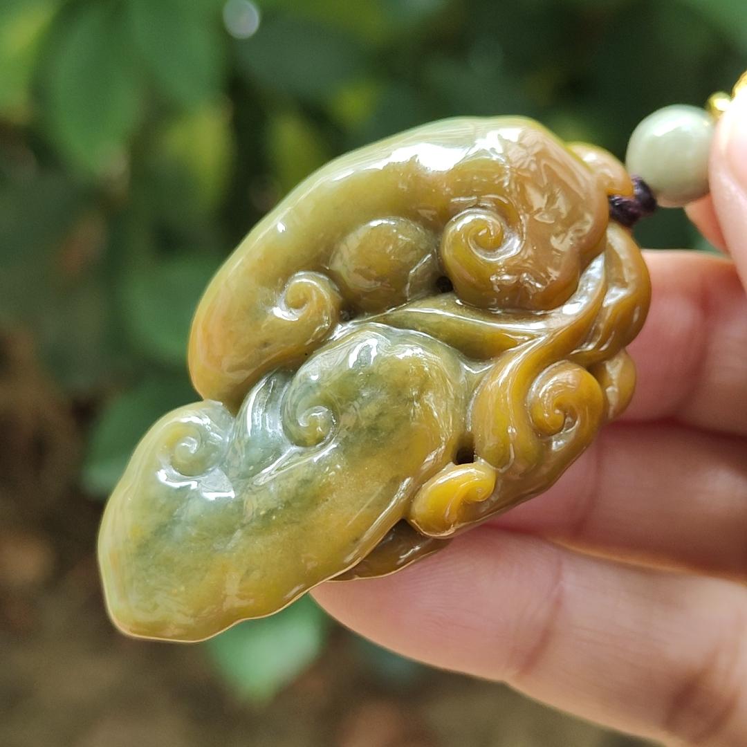 Latest Arrival in SG - Lots of Ruyi Crafted on Light Green Hue with Brown Natural Type A Jadeite Jade as Pendant, certificate weighs 35.21 grams, measurement 54.6 * 31.3 * 14.8 mm (pendant321) Yi Pin Qian Jadeites Jade Jewelry ~Your Precious Quintessential ~ Singapore