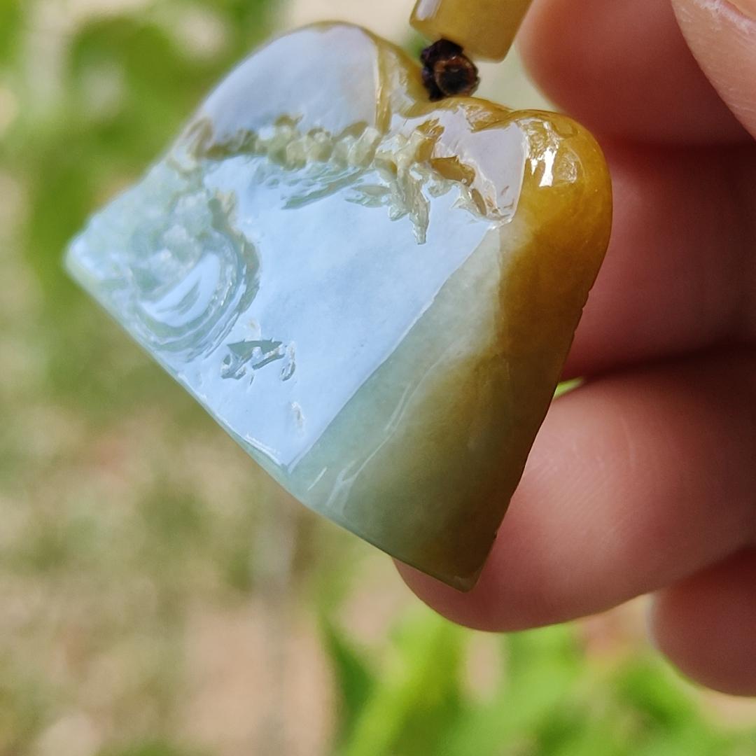 Special Price - Unique Rare Crafted with Mogao Caves on Brown Natural Type A Jadeite Jade as Pendant, certificate weighs 23.9 grams, measurement 23.1 * 41.5 * 13 mm (pendant287) Yi Pin Qian