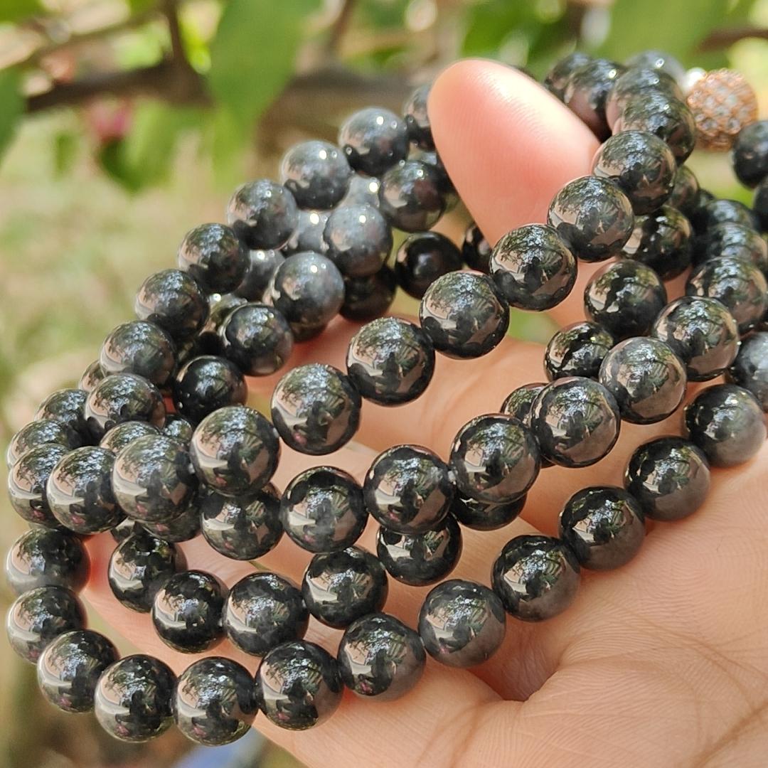Quality Black Natural Type A Jadeite Jade crafted as 7.8mm * 98 beads as necklace or bracelet with certificate weigh 84.08 grams (bracelet21) Yi Pin Qian
