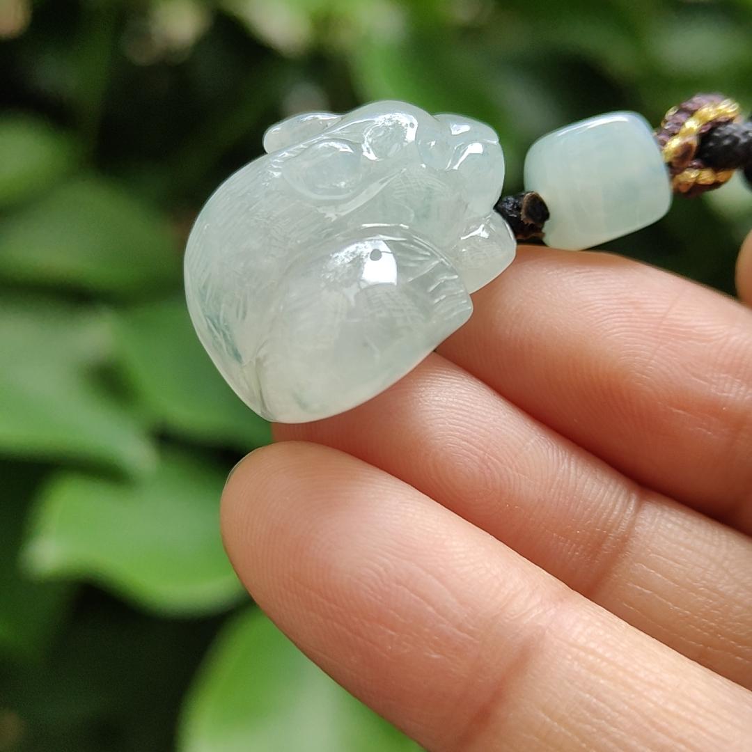 High Quality Light Green Hue with Green Patches Natural Type A Jadeite Jade crafted as Squirrel as Pendant, certificate weighs 11.1 grams, measurement 22.7 * 22.8 * 14 mm (pendant298) Yi Pin Qian Jadeites Jade Jewelry ~Your Precious Quintessential ~ Singapore