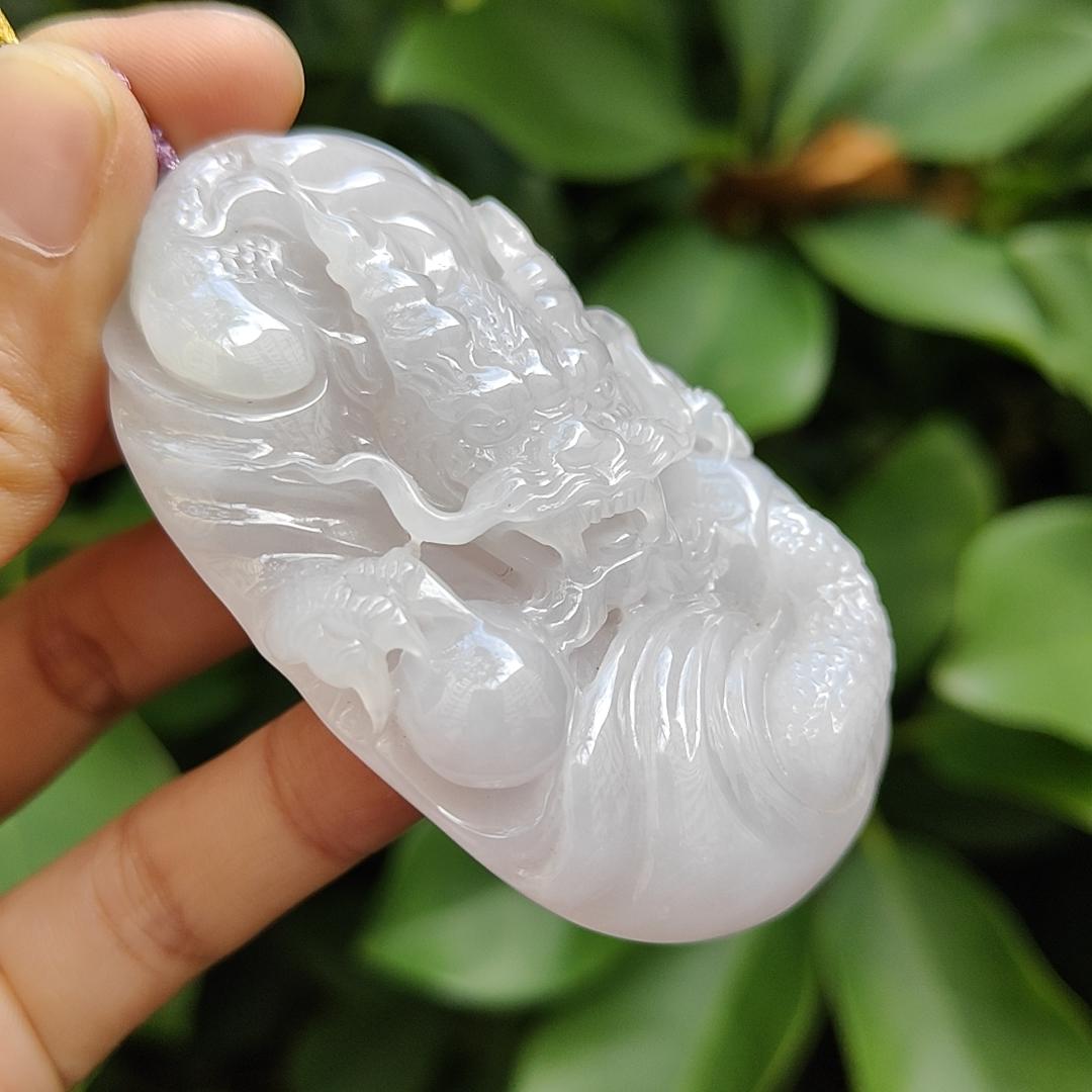 Crafted as Big Dragon Pendant on Natural Type A Jadeite Jade certificate weighs 72.71 grams, measurement 67.7 * 41 * 14.6 mm (pendant360) Yi Pin Qian Jadeites Jade Jewelry ~Your Precious Quintessential ~ Singapore