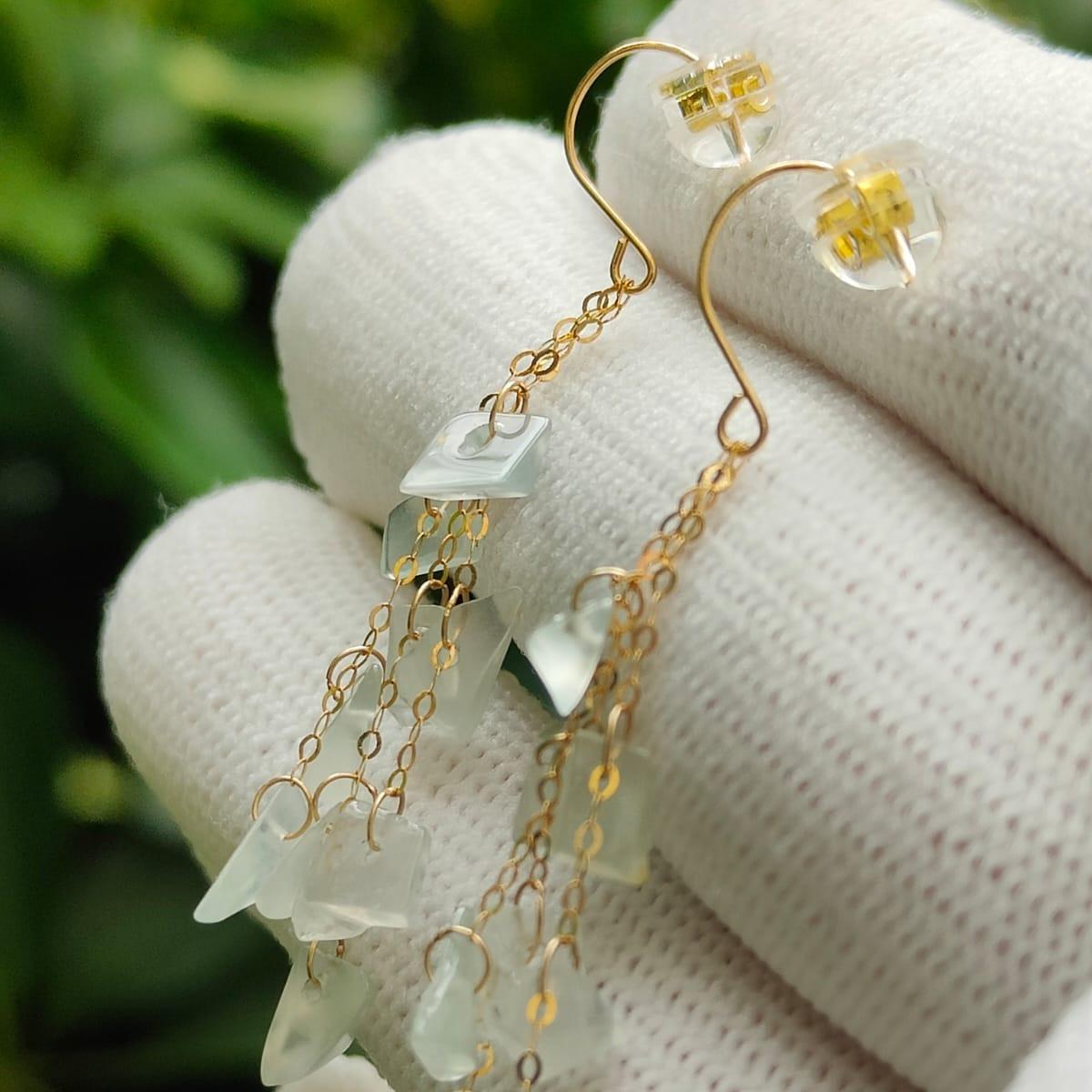 "Golden Equilibrium" 18K Ice Jade Earrings (Sku: 18k12) Yi Pin Qian Jadeites Jade Jewelry ~Your Precious Quintessential ~ Singapore