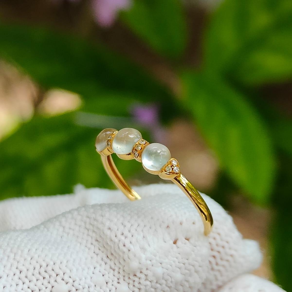 SG Seller New Listing Crafted on Natural Type jadeite jade with 3 cabochons on 18k gold as Ring certificate weighs 1.18 grams (18kring36) Yi Pin Qian Jadeites Jade Jewelry ~Your Precious Quintessential ~ Singapore