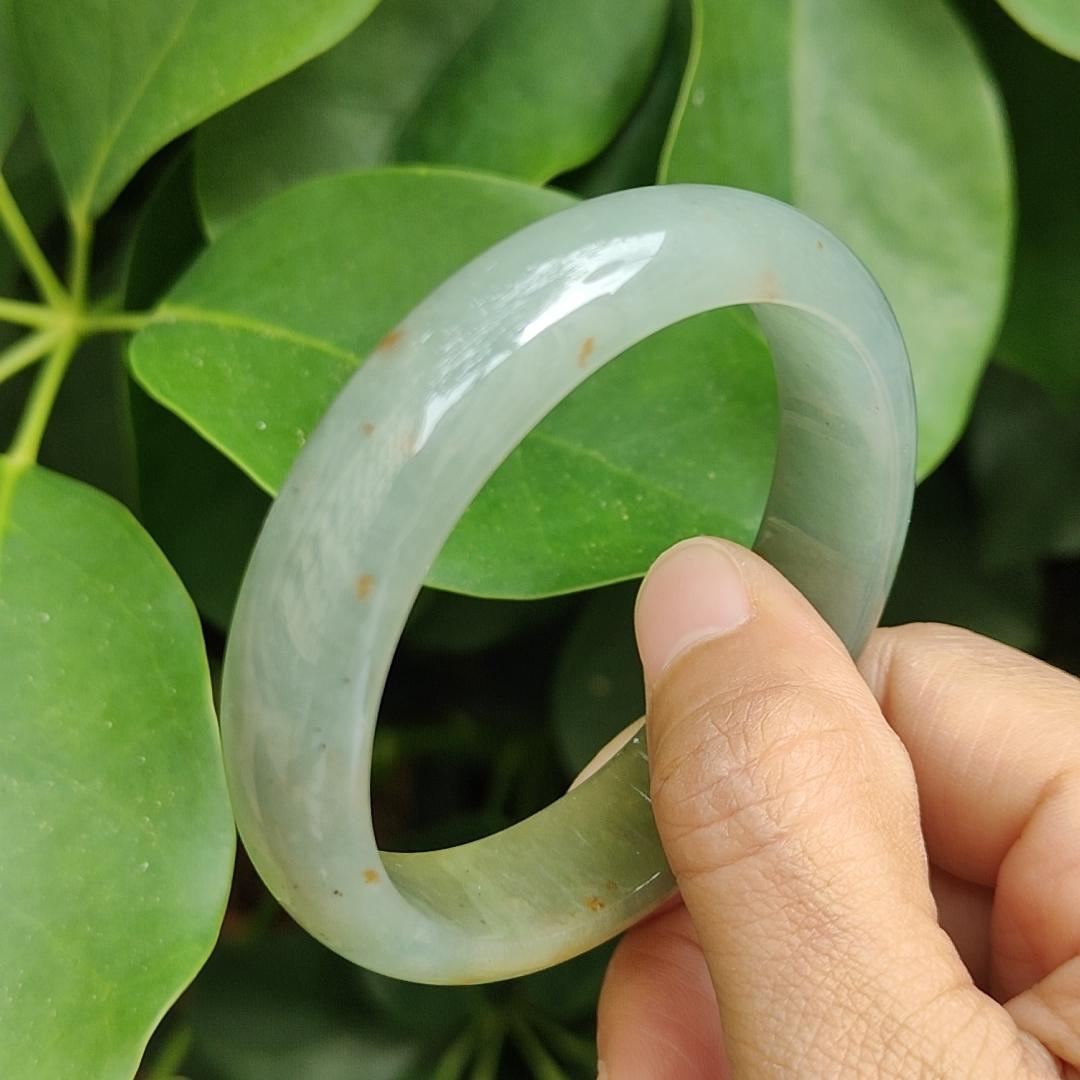 Collectible Authentic Natural Type-A Jadeite-Jade crafted as 53mm Green with Brown and Redish Patches Chaise Oval Bracelet Bangle, Certificate weighs 44.36, Width: 13.9mm Thickness: 6.8mm (bangle13) Yi Pin Qian Jadeites Jade Jewelry ~Your Precious Quintessential ~ Singapore