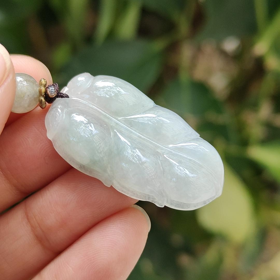 Crafted as Leaf on Natural Type A Jadeite Jade as Pendant certificate weighs 7.37 grams, measurement 34.8 * 19.3 * 5.8 mm (pendant379) Yi Pin Qian Jadeites Jade Jewelry ~Your Precious Quintessential ~ Singapore