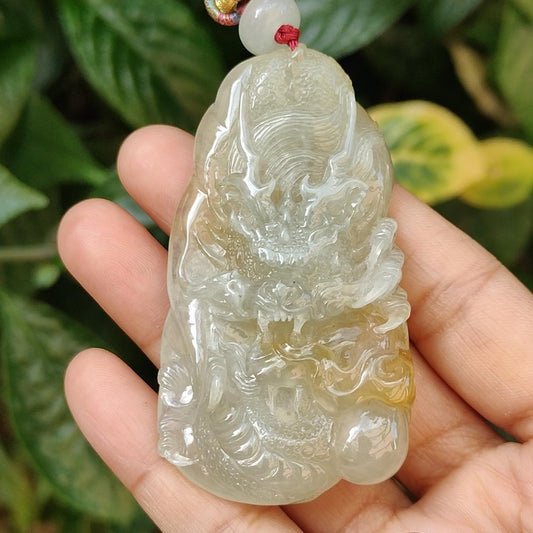 Premium Quality Yellow Natural Type A Jadeite Jade crafted with Dragon as Pendant, certificate weighs 53.72 grams, measurement 67.3 * 37.5 * 12.9 mm (pendant240) Yi Pin Qian
