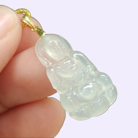 Icy Guanyin Jadeite Necklace – Type A Jadeite with 18K Clasp, Peace and Protection for Every Journey (18kp104) Yi Pin Qian Jadeites Jade Jewelry ~Your Precious Quintessential ~ Singapore